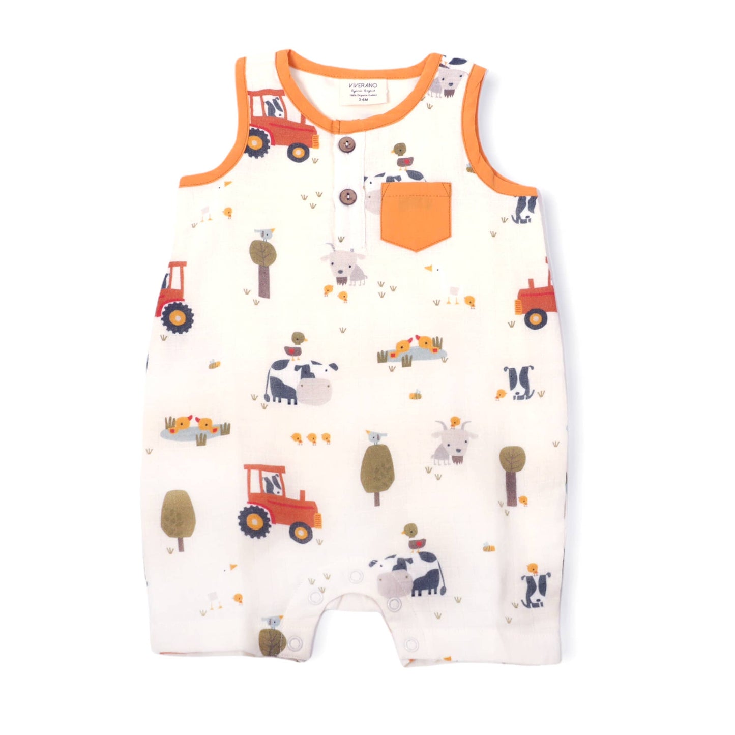 Farm Sleeveless Pocket Baby Short Romper (Organic Muslin)