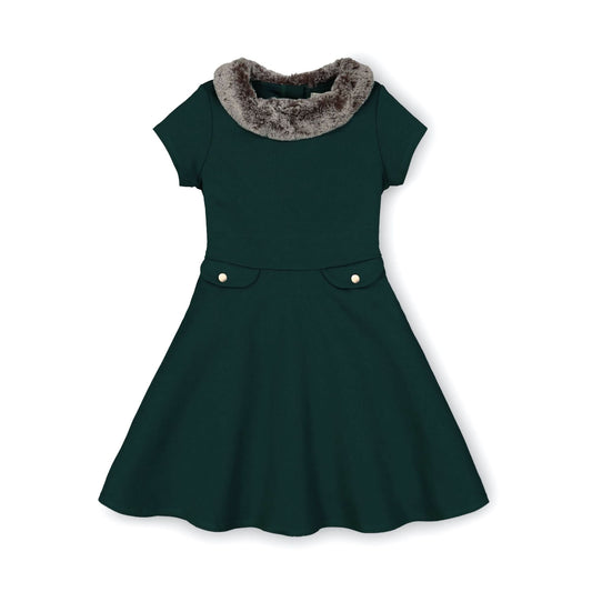 Fit and Flare Ponte Dress with Faux Fur - Baby