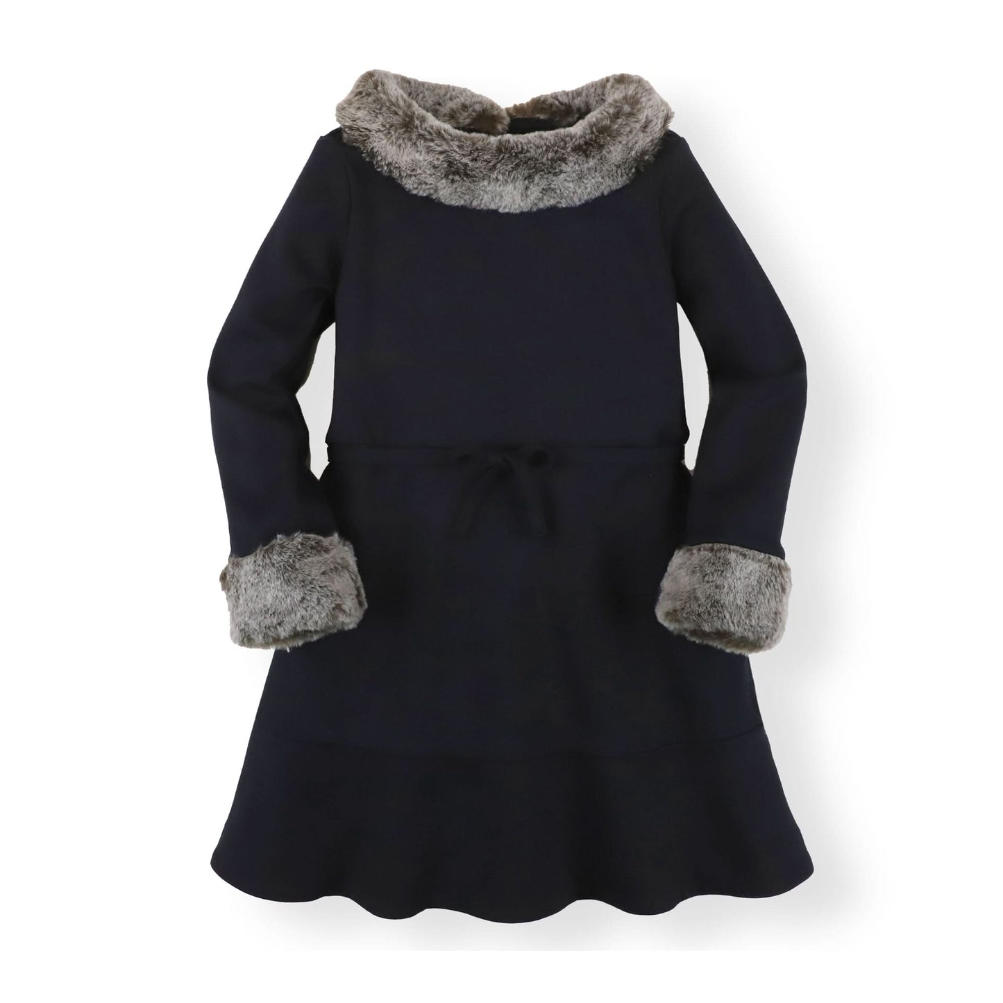 Long Sleeve Ponte Dress with Faux Fur - Baby