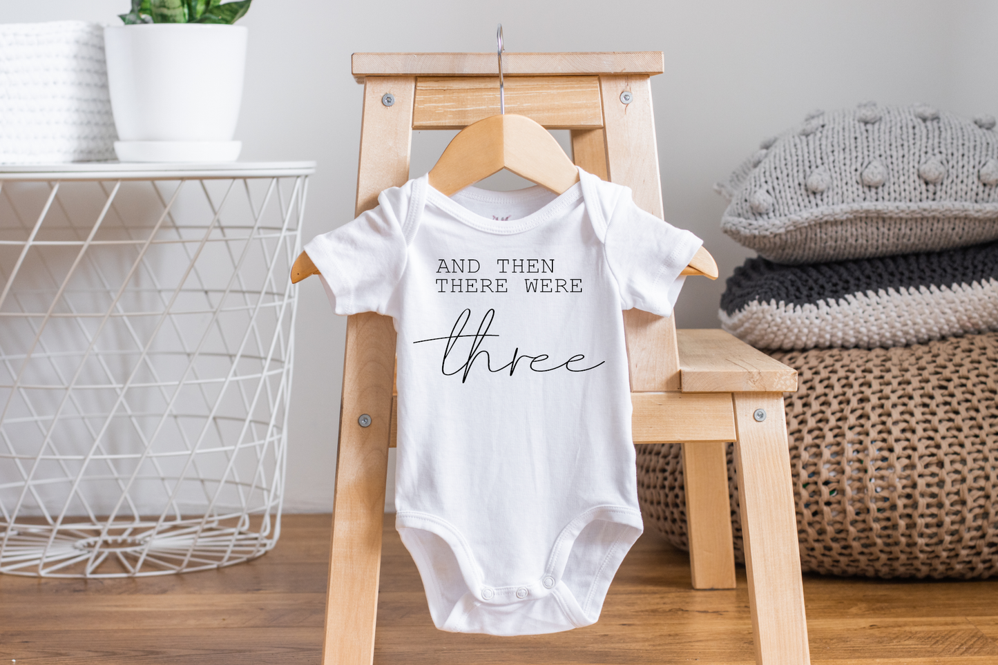 Then There Were Three  Pregnancy Announcement Onesie