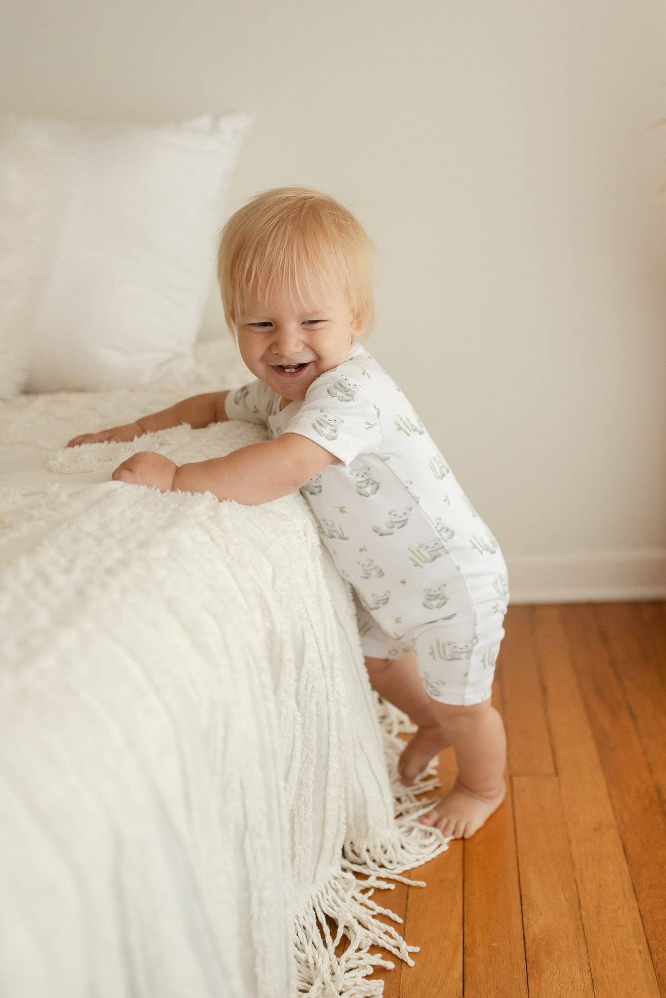 Organic S/Sleeve Romper in Baby Panda