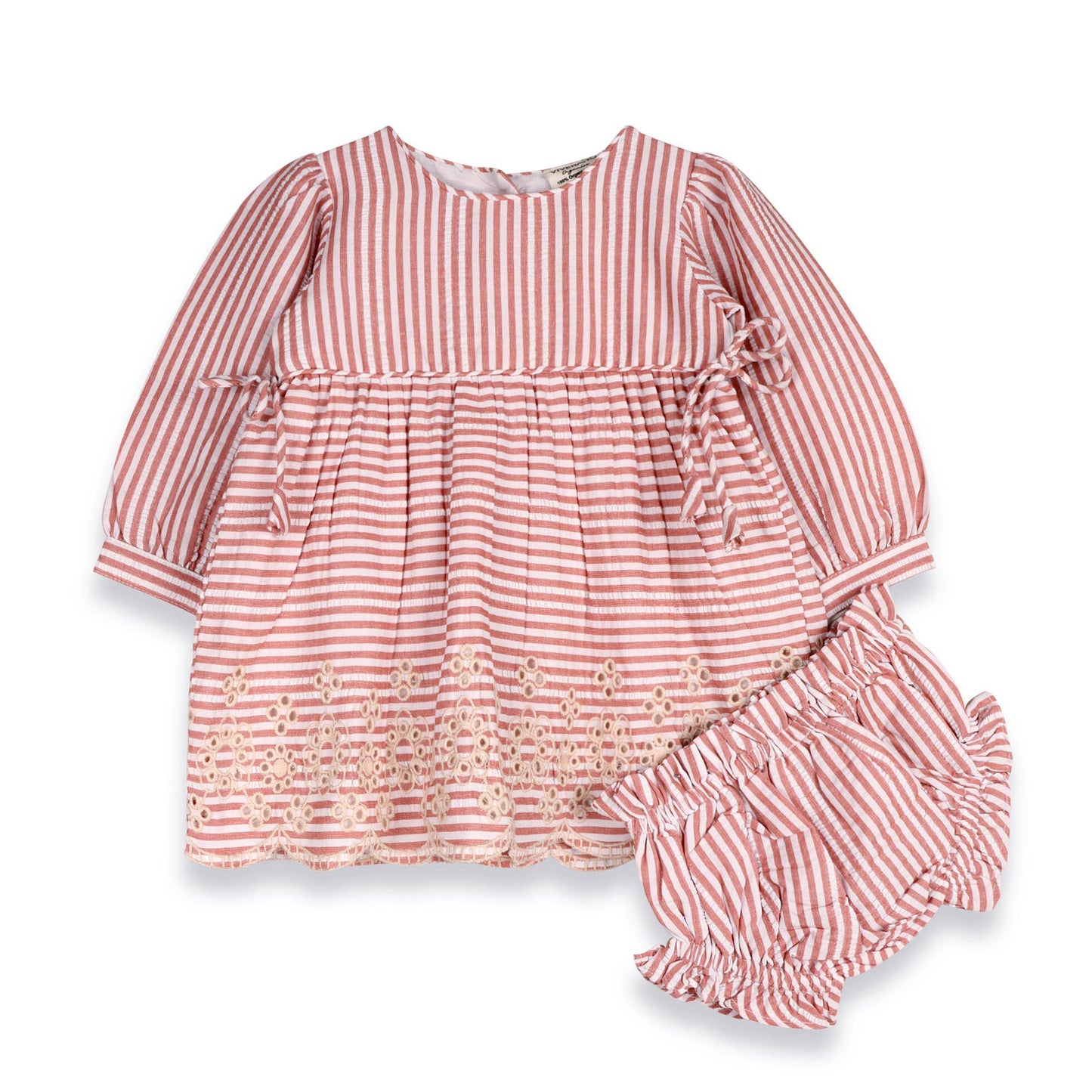 Vivienne Striped Embroidered Baby Dress & Bloomer (Organic)