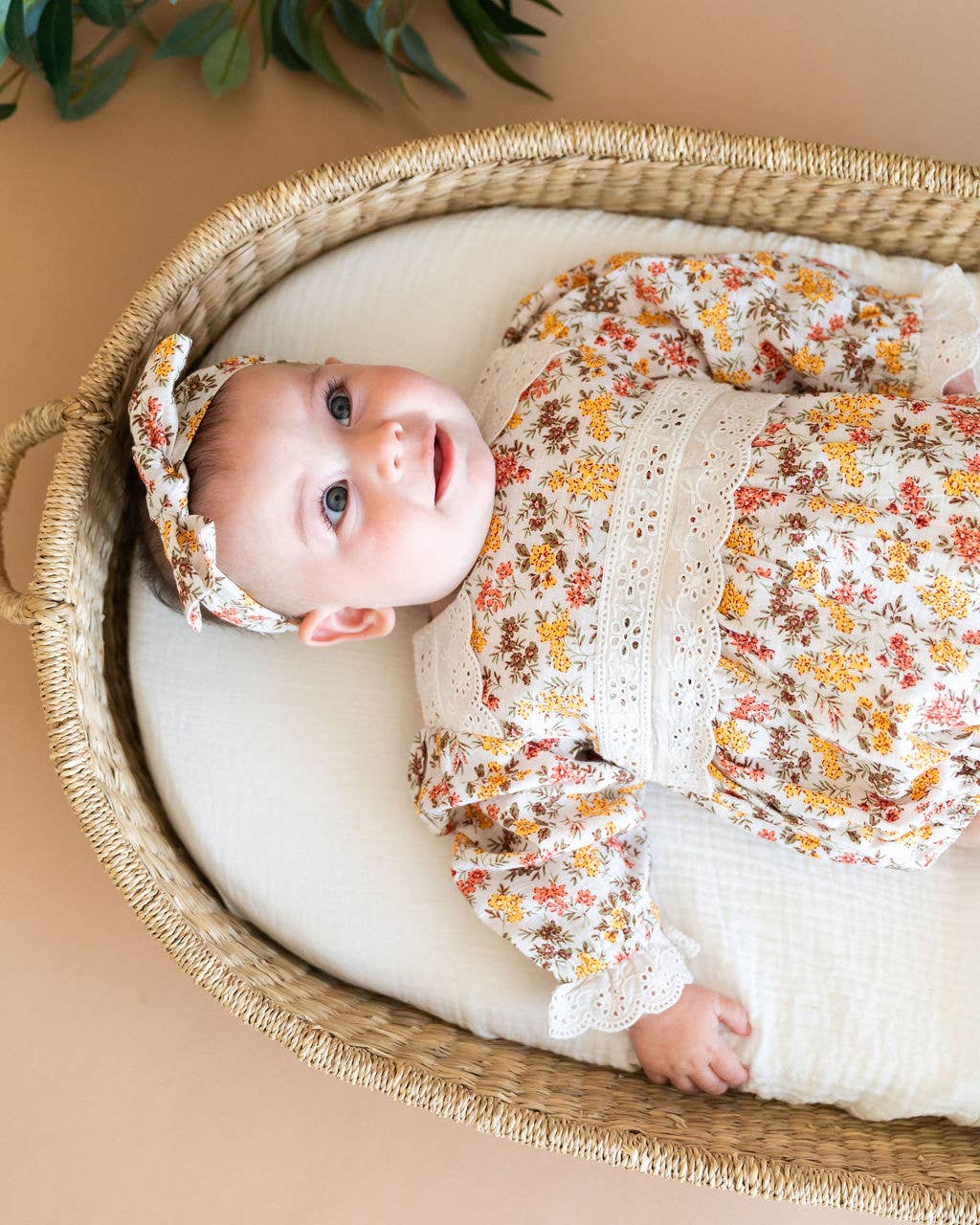 Florecita Floral Baby Romper & Headband Set (Organic Cotton)