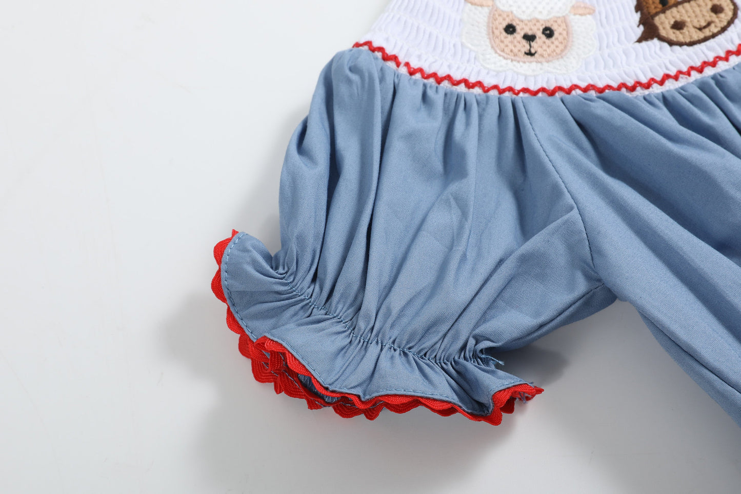 Blue Farm Animals Smocked Romper
