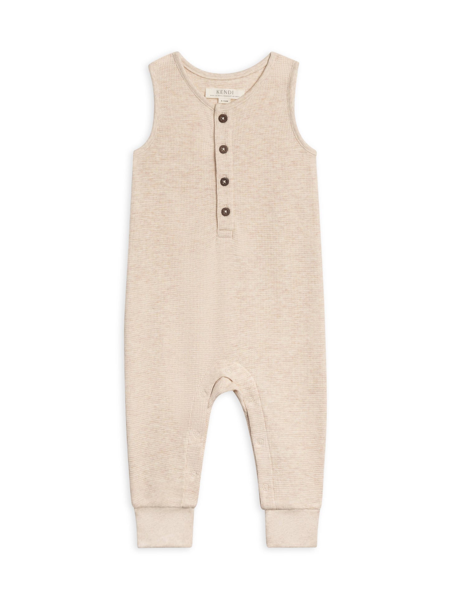 Organic Baby Wade Henley Tank Waffle Romper - Heather Oat