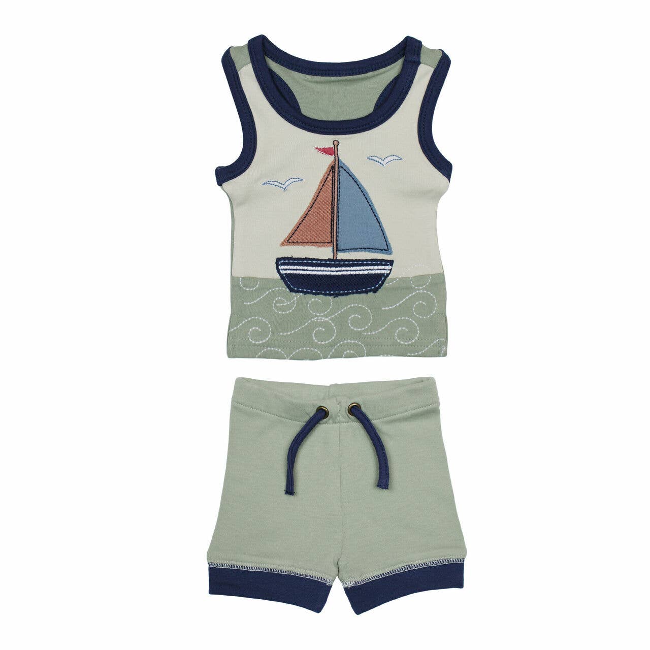 Kids' Organic Appliqué Tank and Bike Short Set in Sailboat
