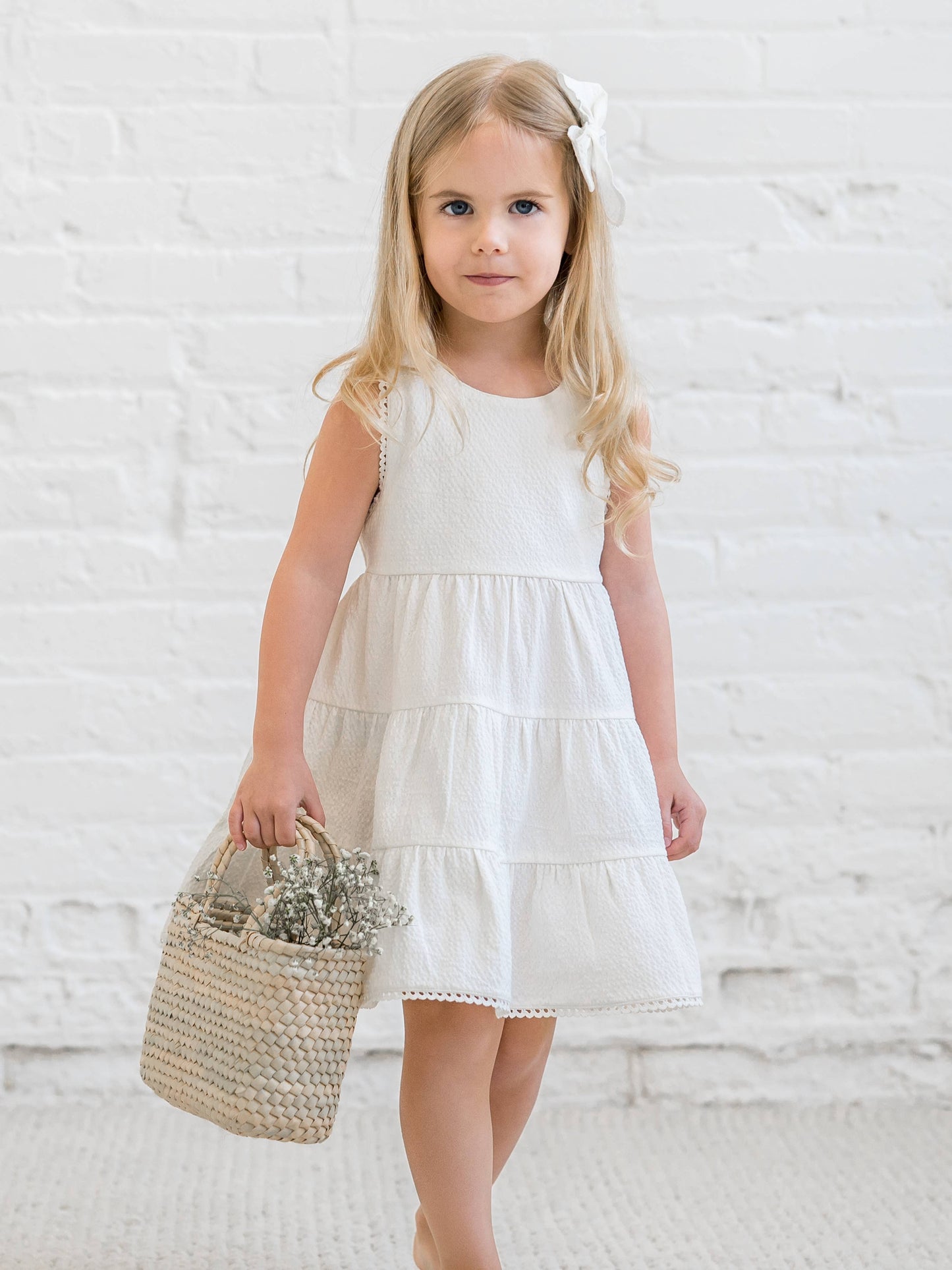 Organic Zoey Seersucker Tiered Dress - Coconut