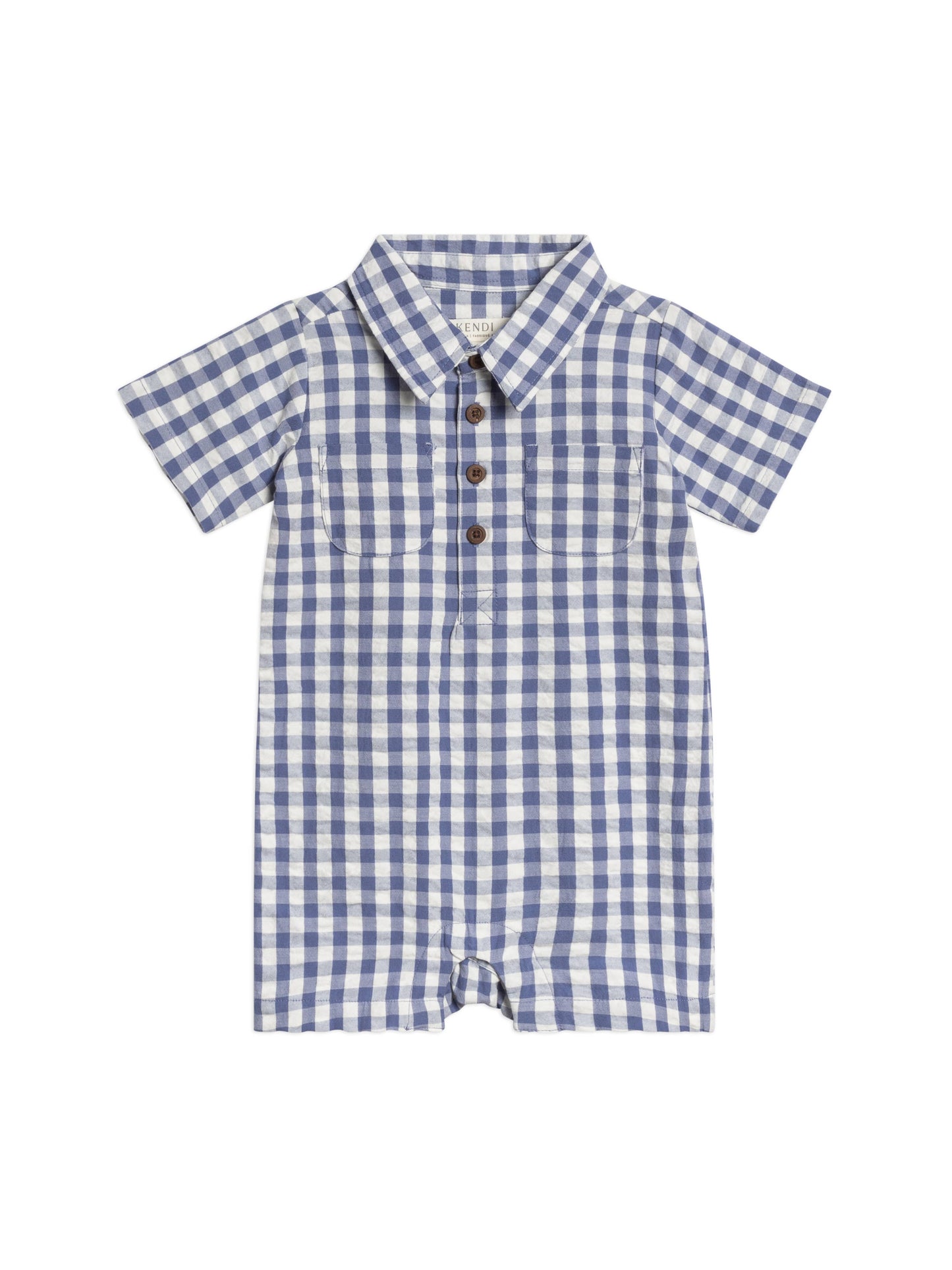 Organic Mato Seersucker Collared Romper - Marino Gingham