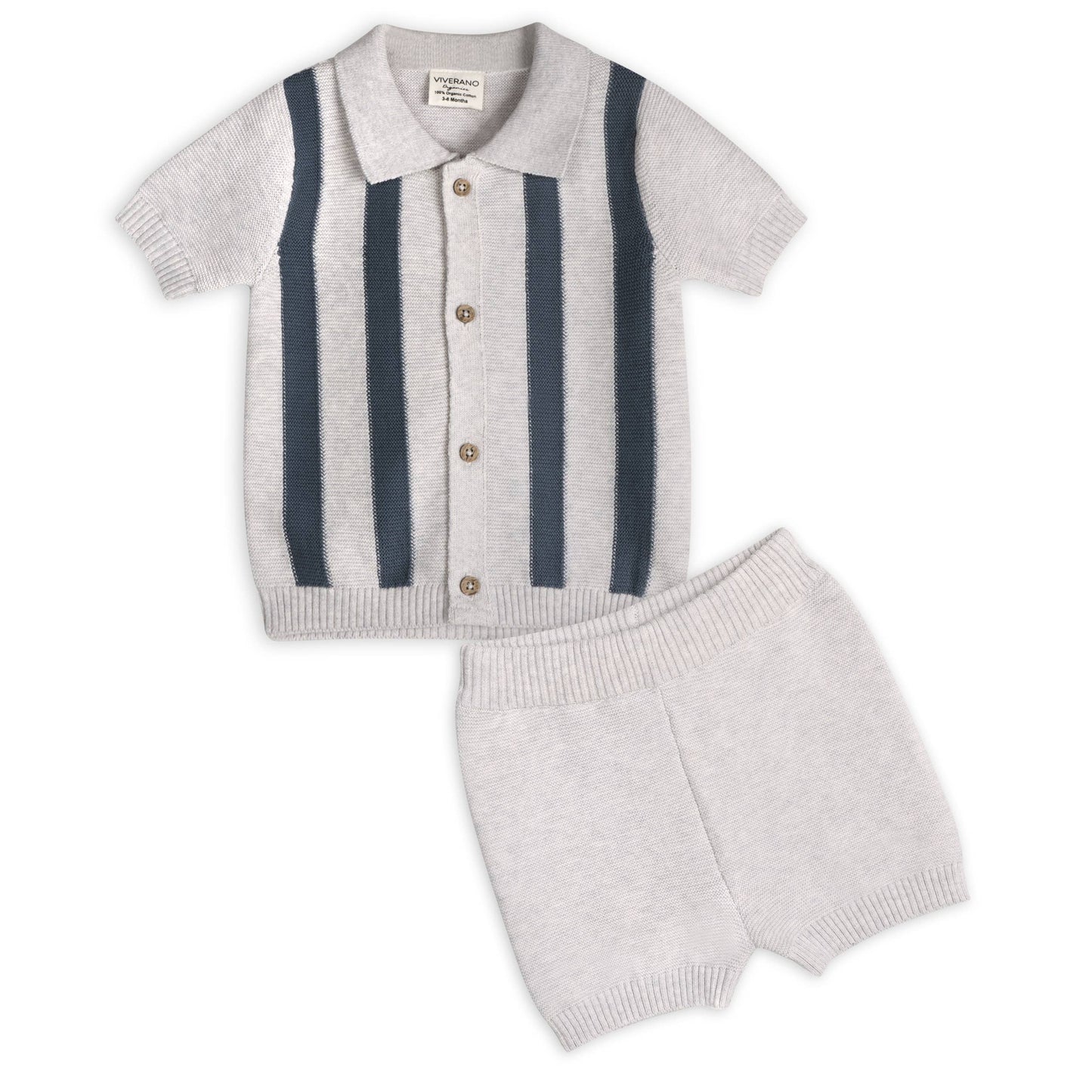 Tennis Collar & Stripe Knit Top & Shorts Set -Organic Cotton