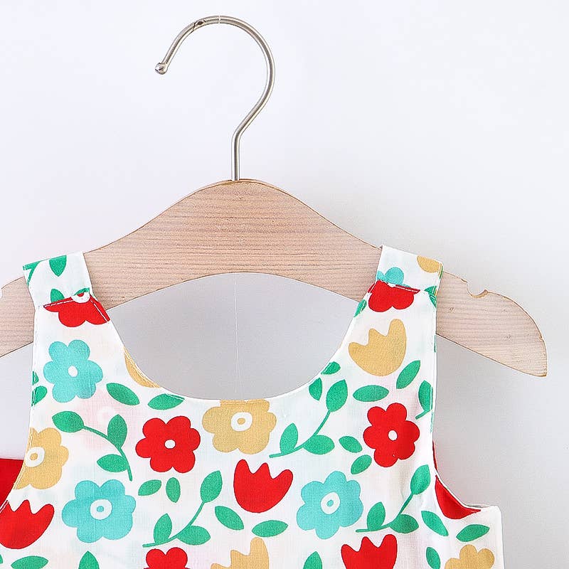Floral Print Bowknot Sleeveless Baby Dress