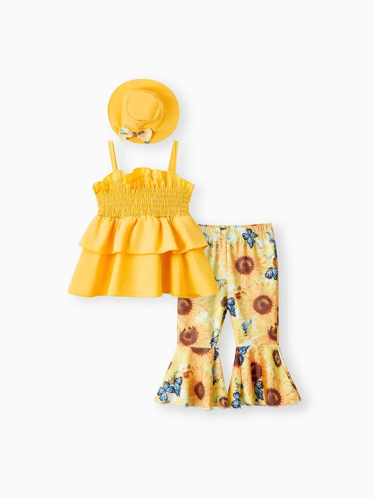 Sunflower Smocking 3pcs Baby Girl Sets in Polyester-Spandex