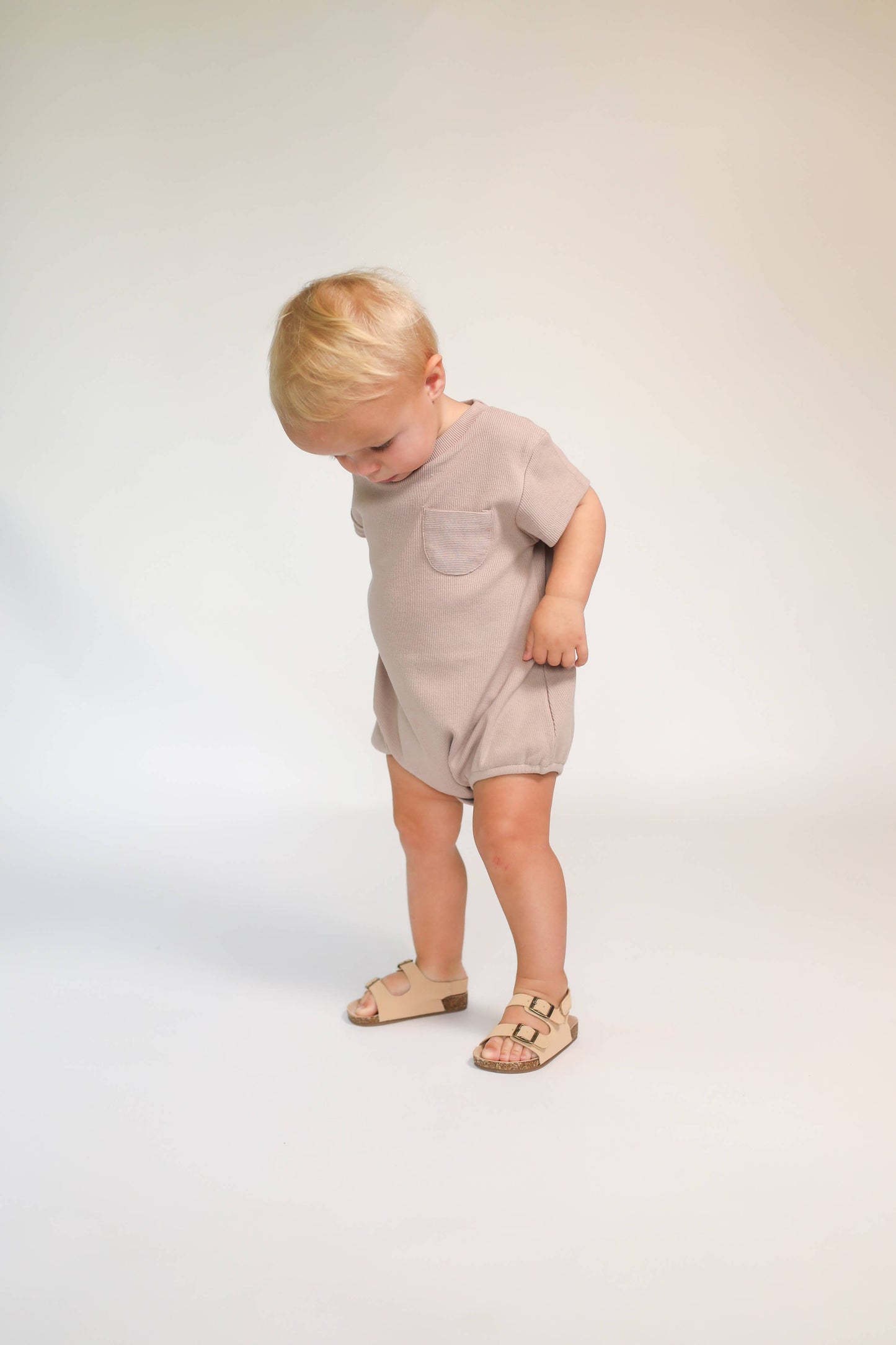 Ollie Ribbed Romper- Beige