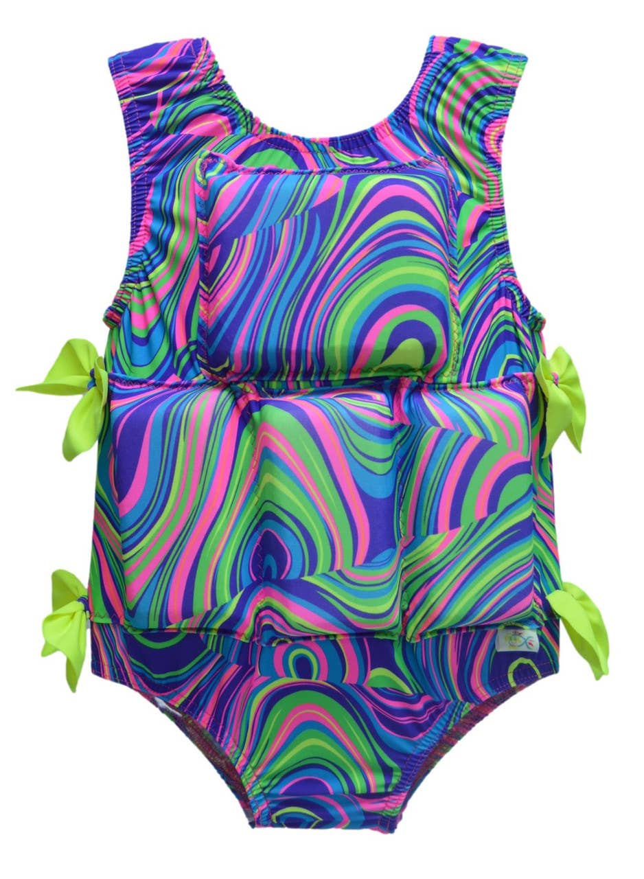 My Pool Pal Girls Flotation Swimsuit - Twister Neon