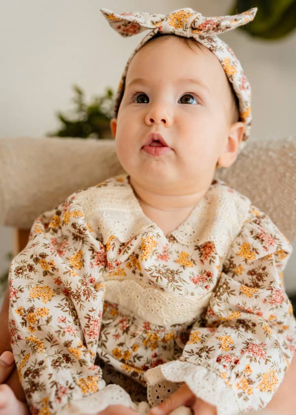 Florecita Floral Baby Romper & Headband Set (Organic Cotton)