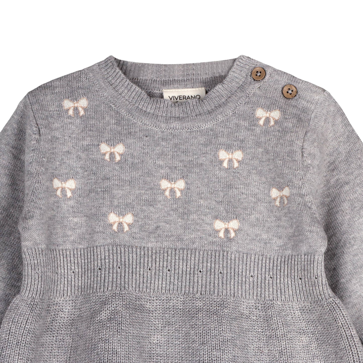Emma Bow Balloon Sleeve Sweater Knit Baby Dress - Organic