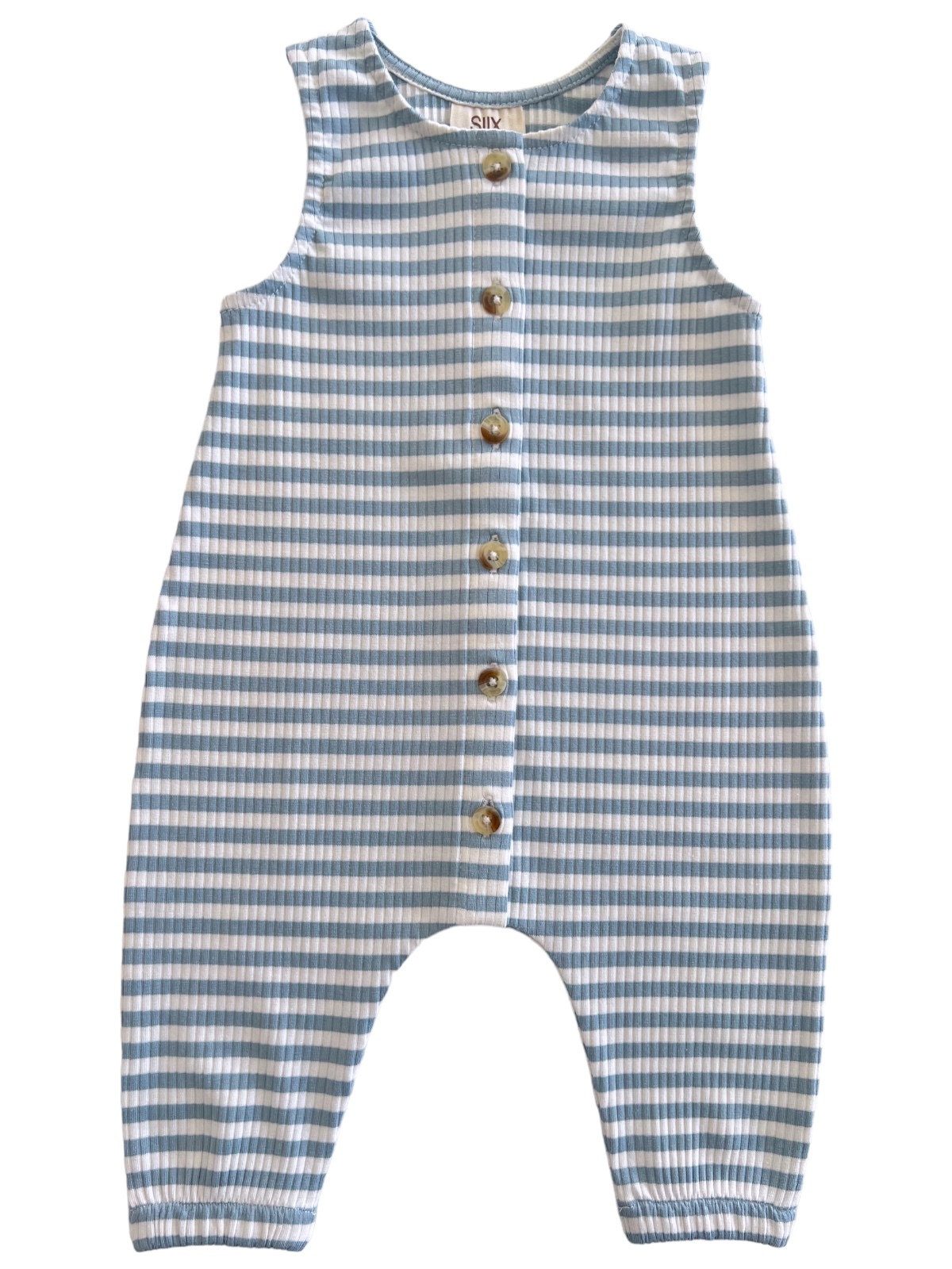 Dusty Blue Stripe / Organic Ribbed Bay Jumpsuit (Baby-Kids)