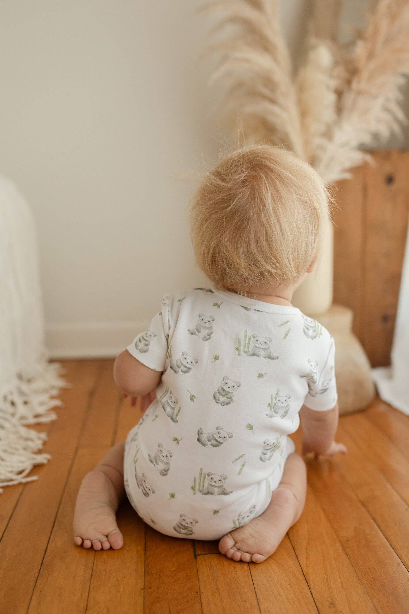 Organic S/Sleeve Romper in Baby Panda