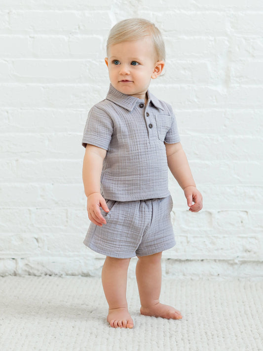 Organic Ezra Muslin Short Sleeve Polo - Lilla
