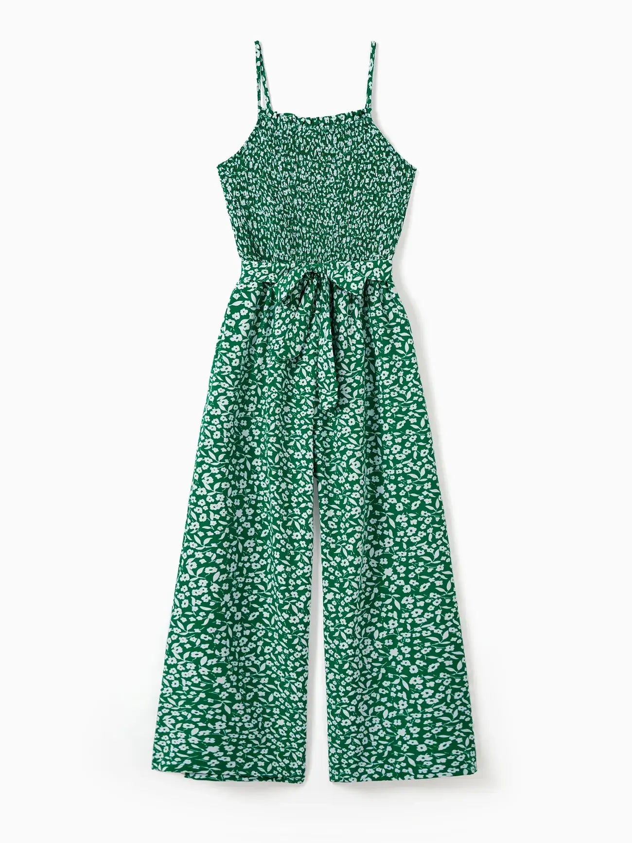 Mommy and Me Matching Floral Green Smocked Strap Jumpsuits