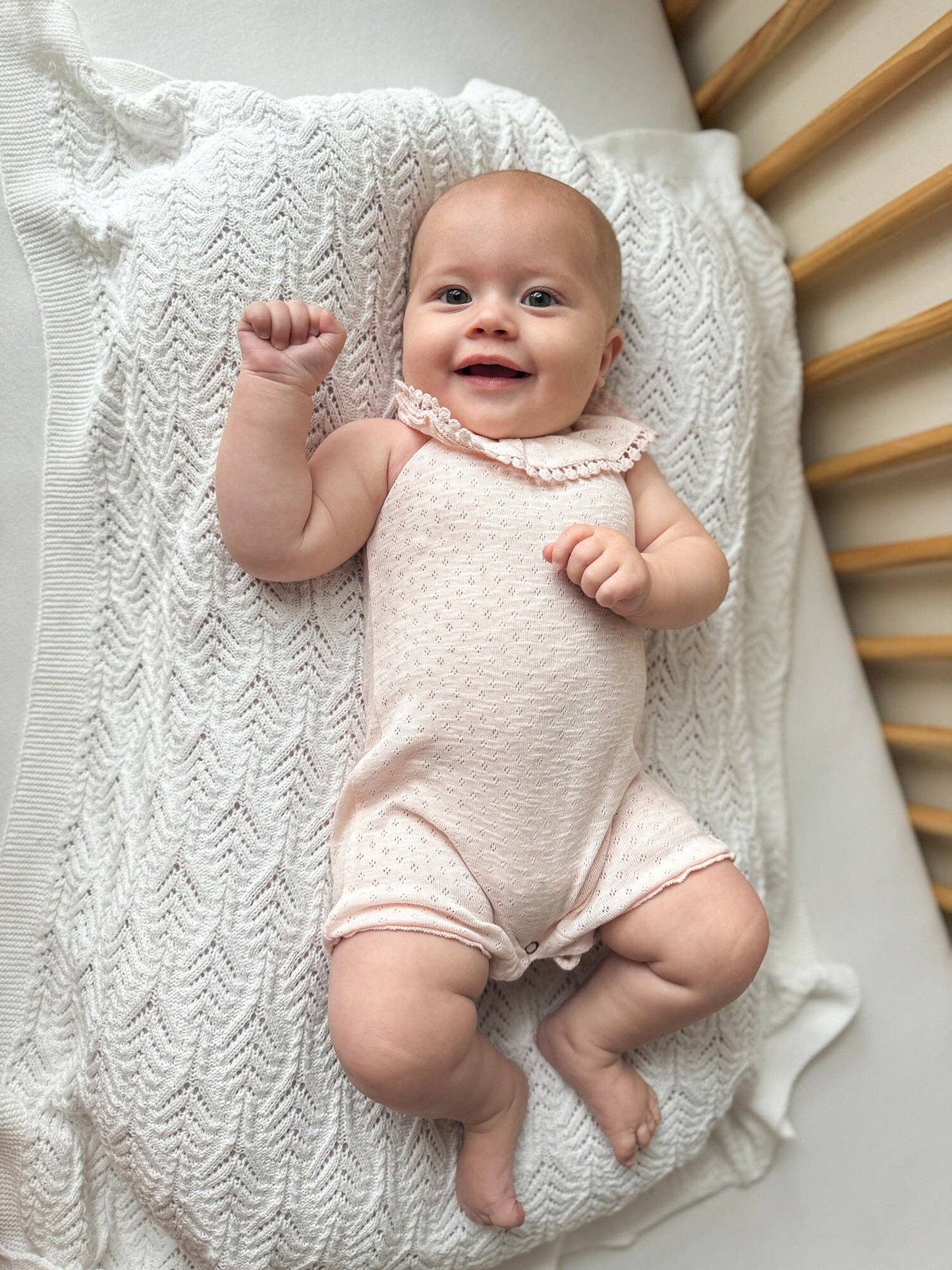 Organic Pointelle Bubble Romper in Cotton Candy