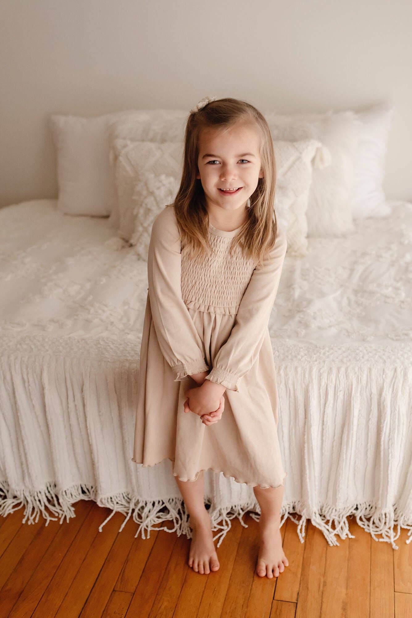 Kid's Organic Smocked Dress in Oatmeal