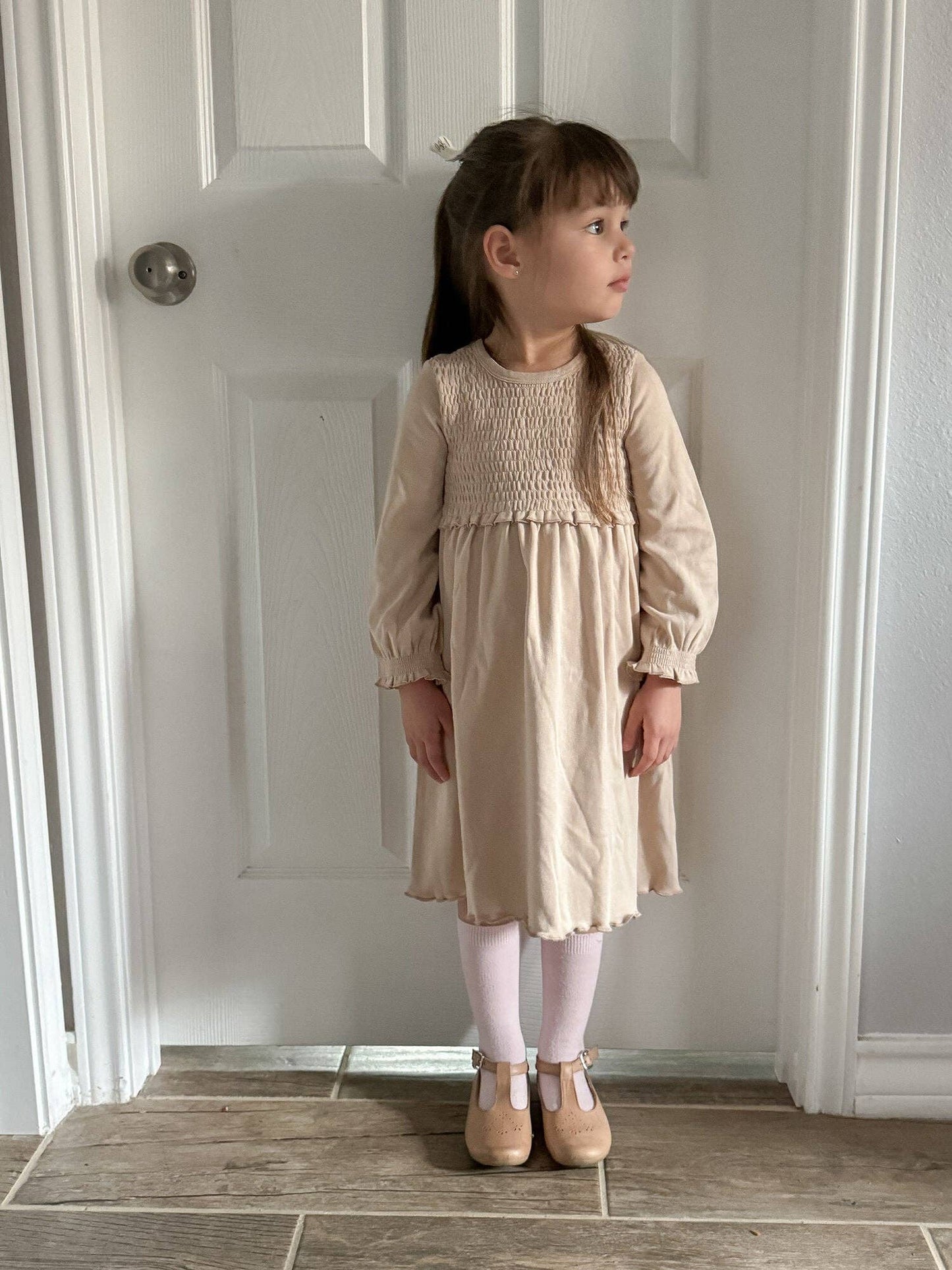 Kid's Organic Smocked Dress in Oatmeal