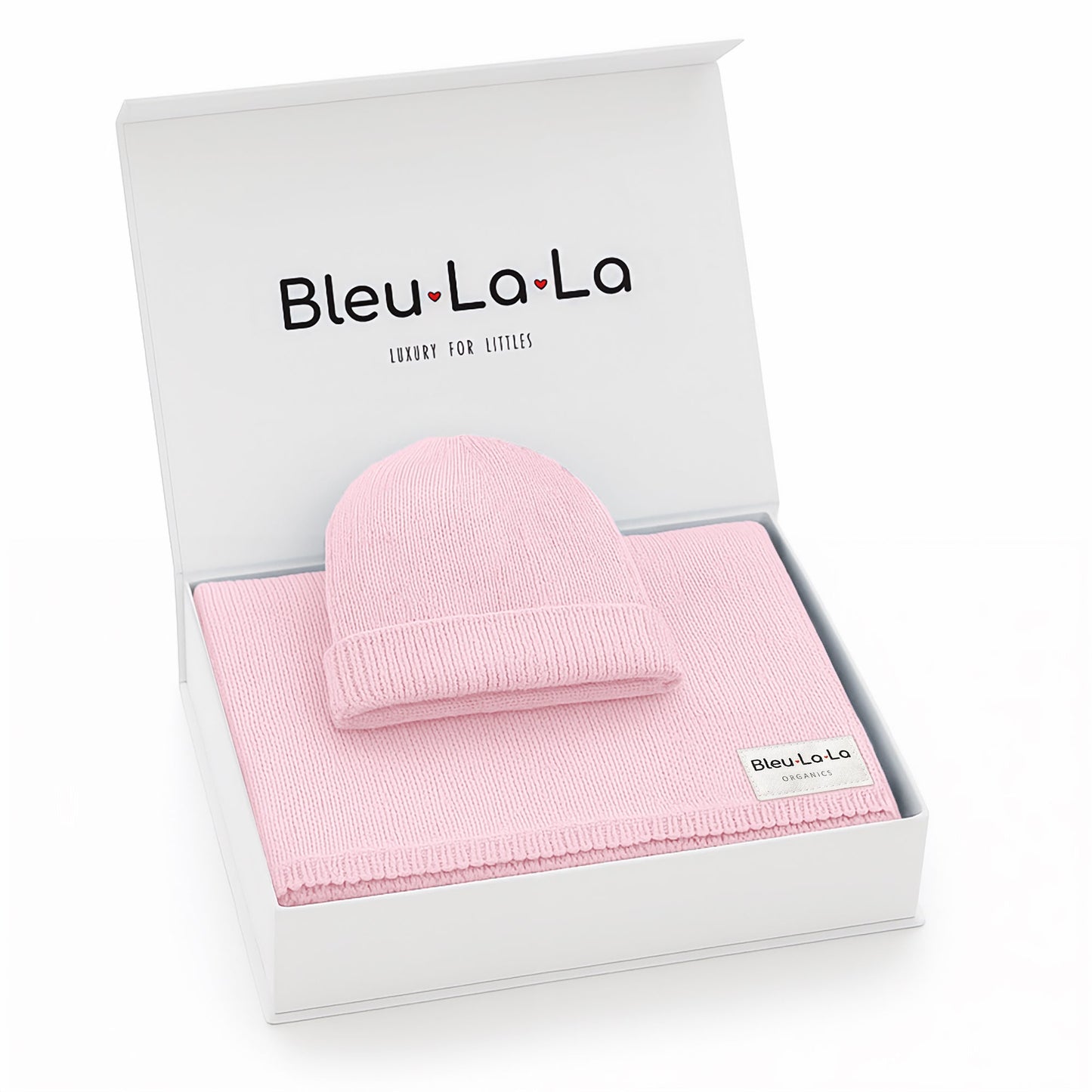 Luxe Collection 100% Organic Cotton Luxury Knit Baby Blanket + Hat Set with Gift Box