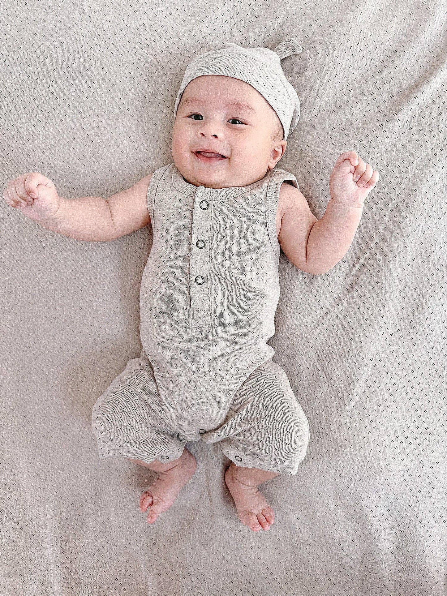 Organic Pointelle S/Sleeve Romper in Cloud