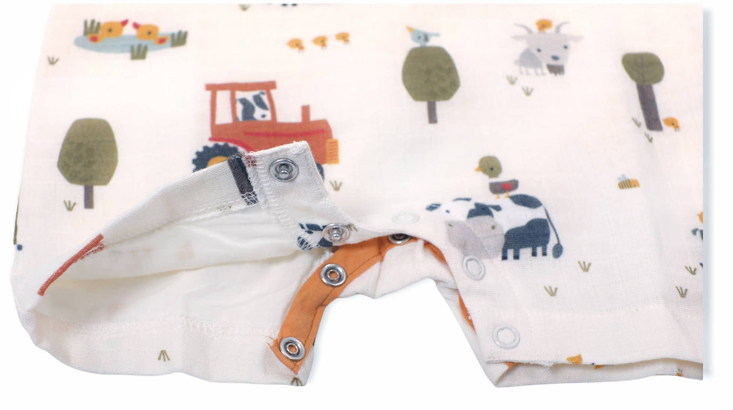 Farm Sleeveless Pocket Baby Short Romper (Organic Muslin)
