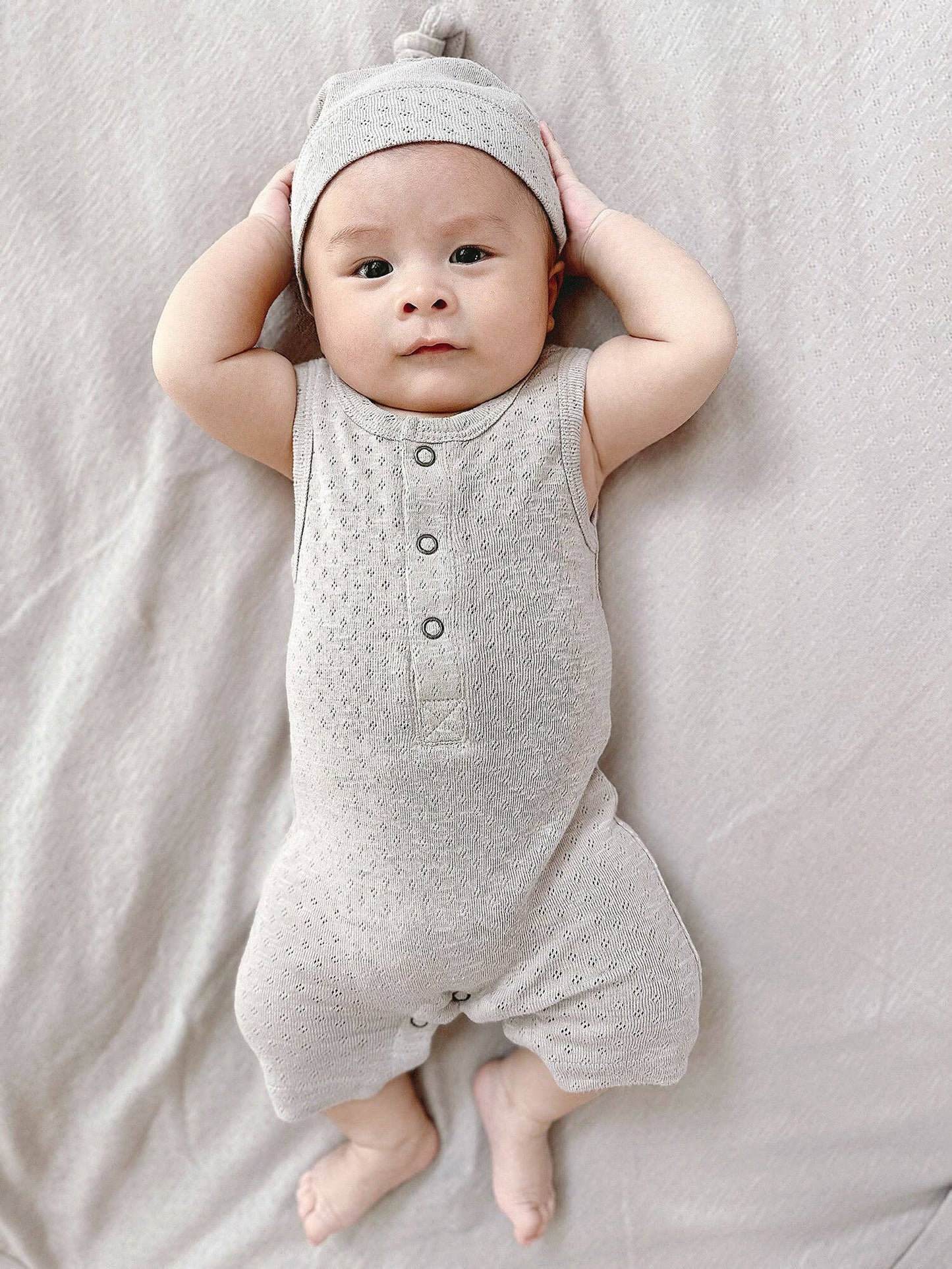 Organic Pointelle S/Sleeve Romper in Cloud