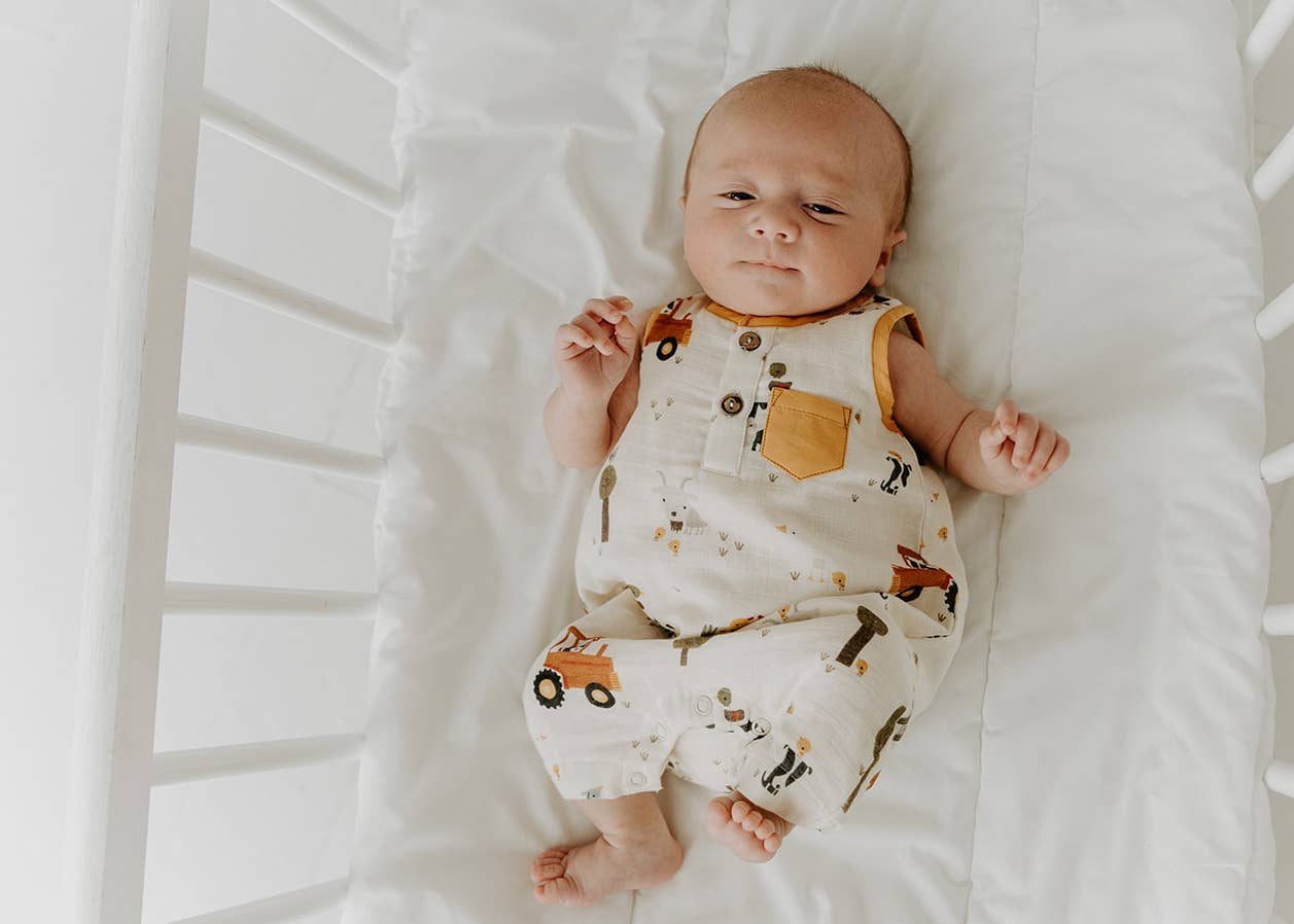 Farm Sleeveless Pocket Baby Short Romper (Organic Muslin)