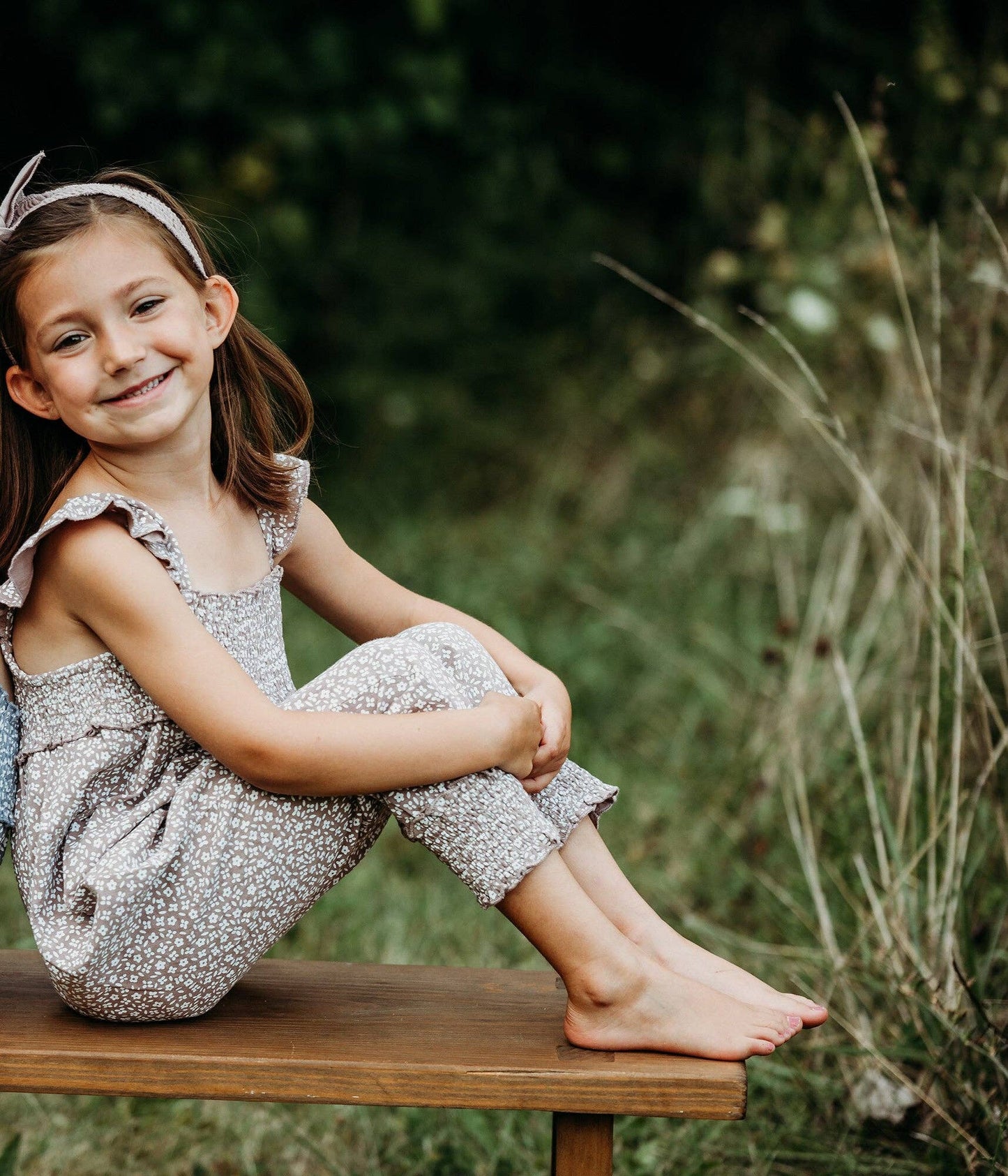 Kids' Organic Muslin Sleeveless Romper in Almond Floral