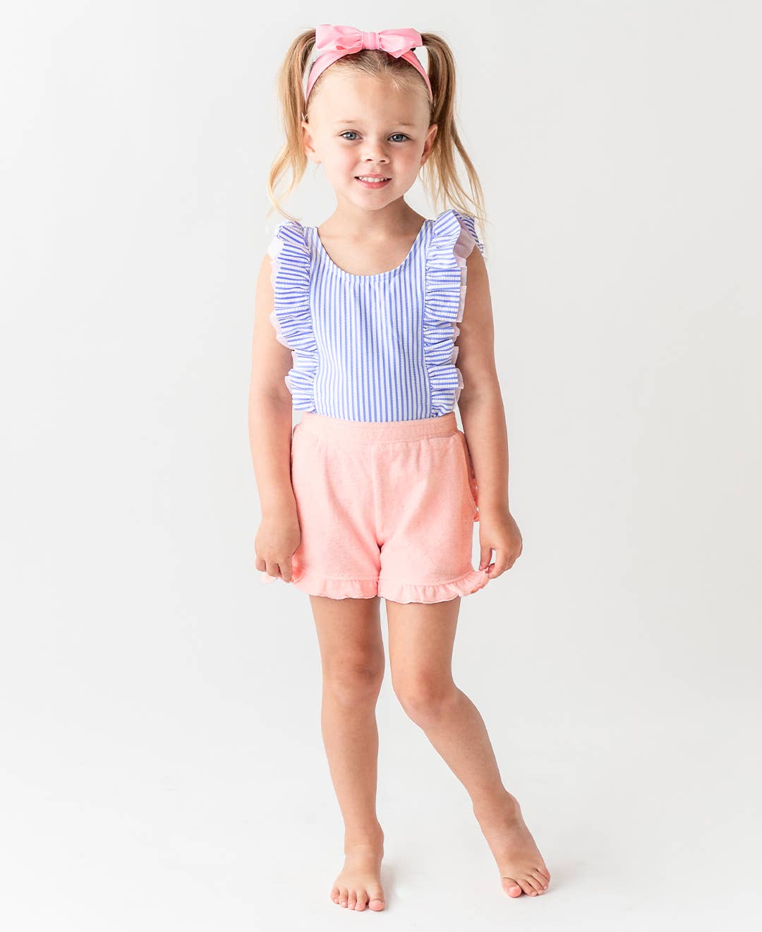 Girls Periwinkle Blue Seersucker Waterfall One Piece