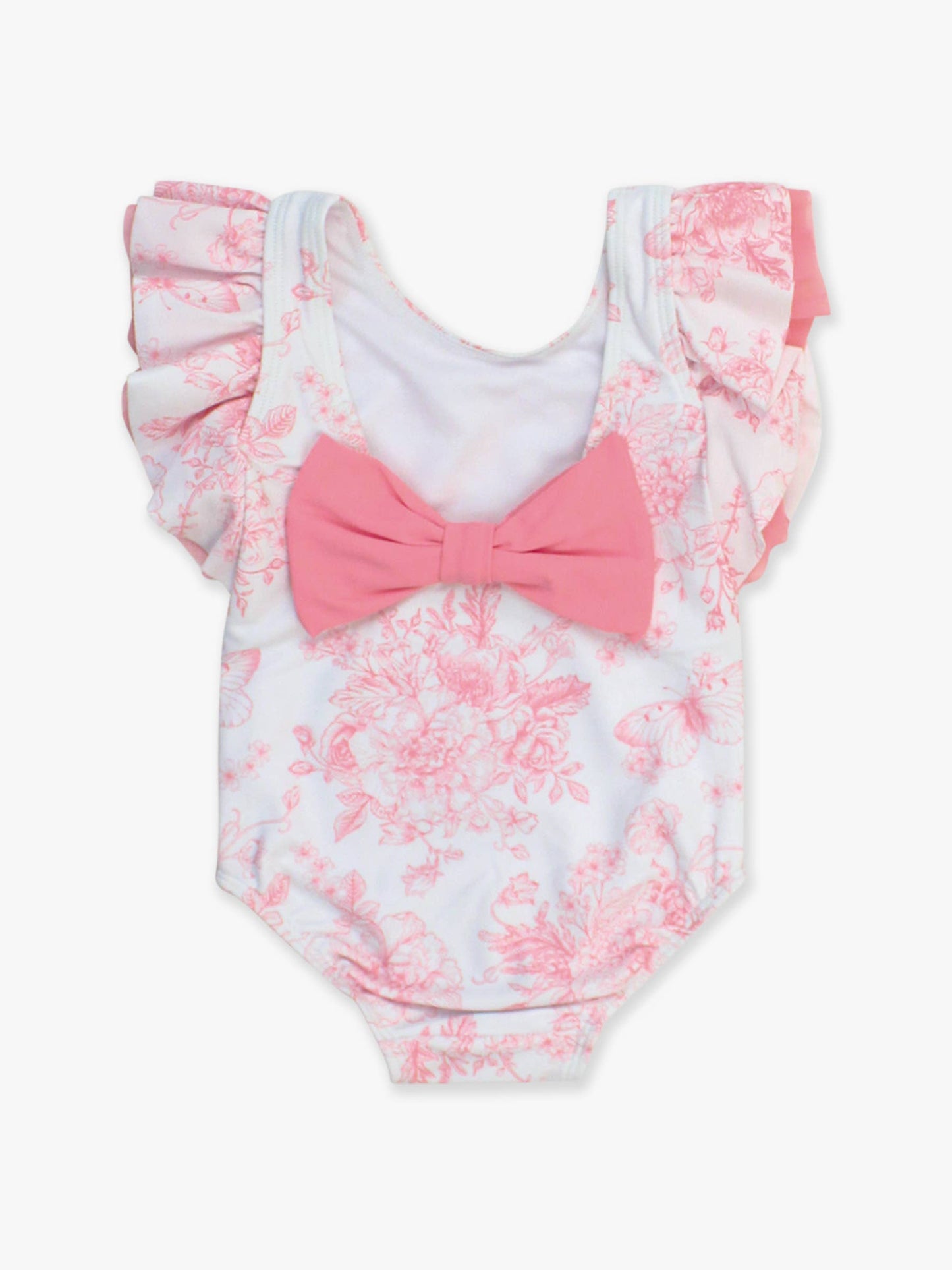 Girls Bubblegum Pink Butterfly Garden Toile Butterfly Sleeve One Piece