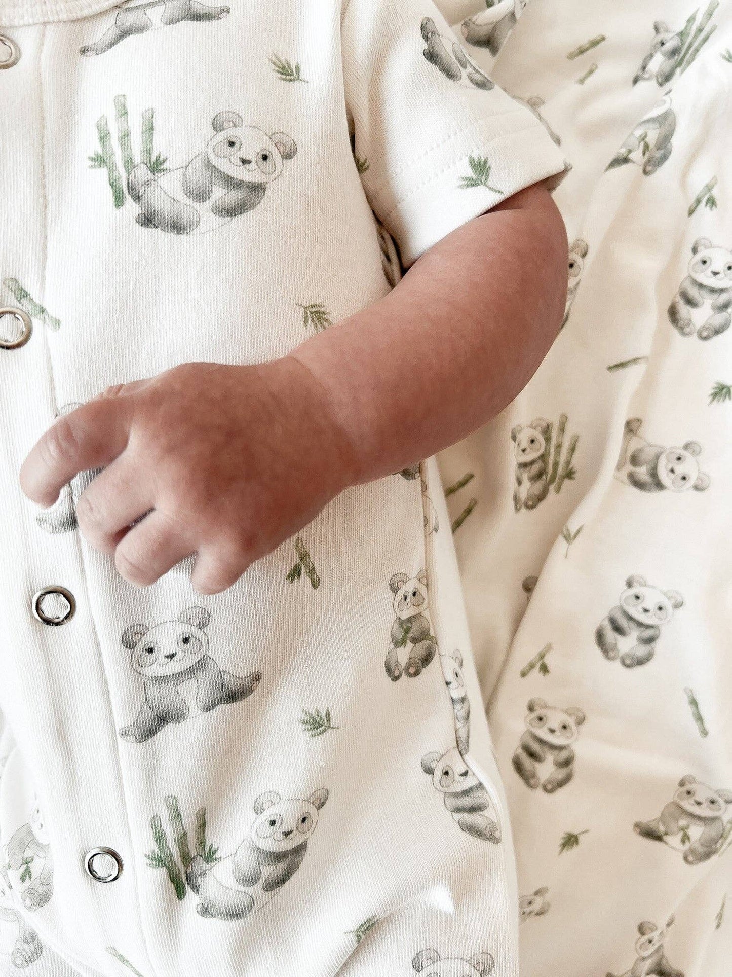 Organic S/Sleeve Romper in Baby Panda