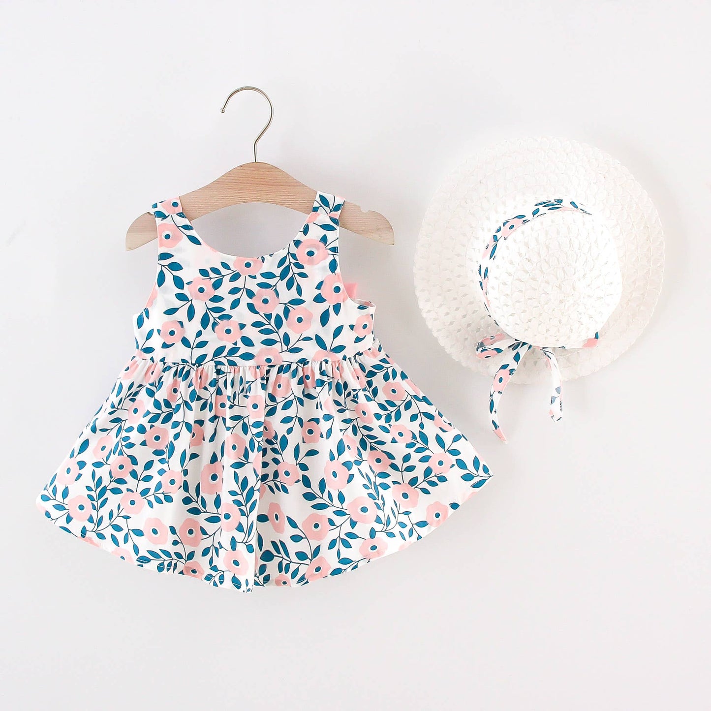 Floral Print Bowknot Sleeveless Baby Dress
