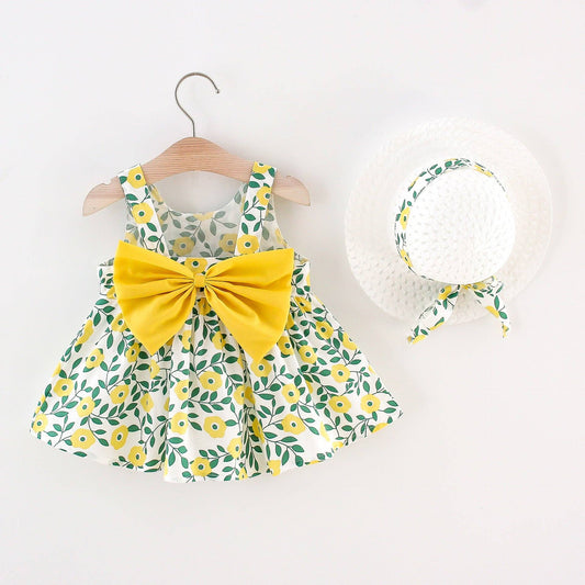 Floral Print Bowknot Sleeveless Baby Dress
