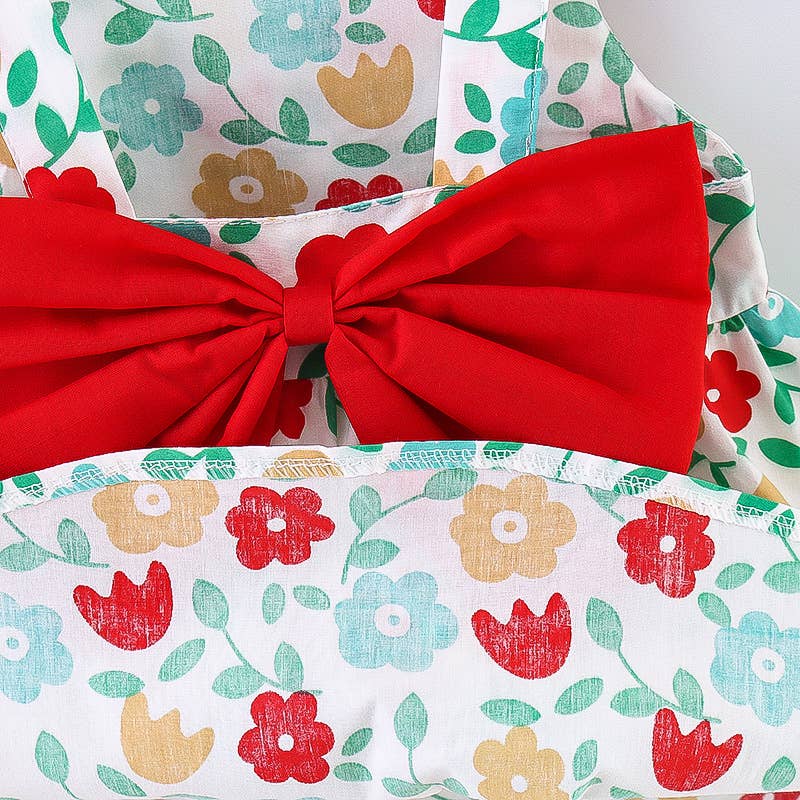 Floral Print Bowknot Sleeveless Baby Dress