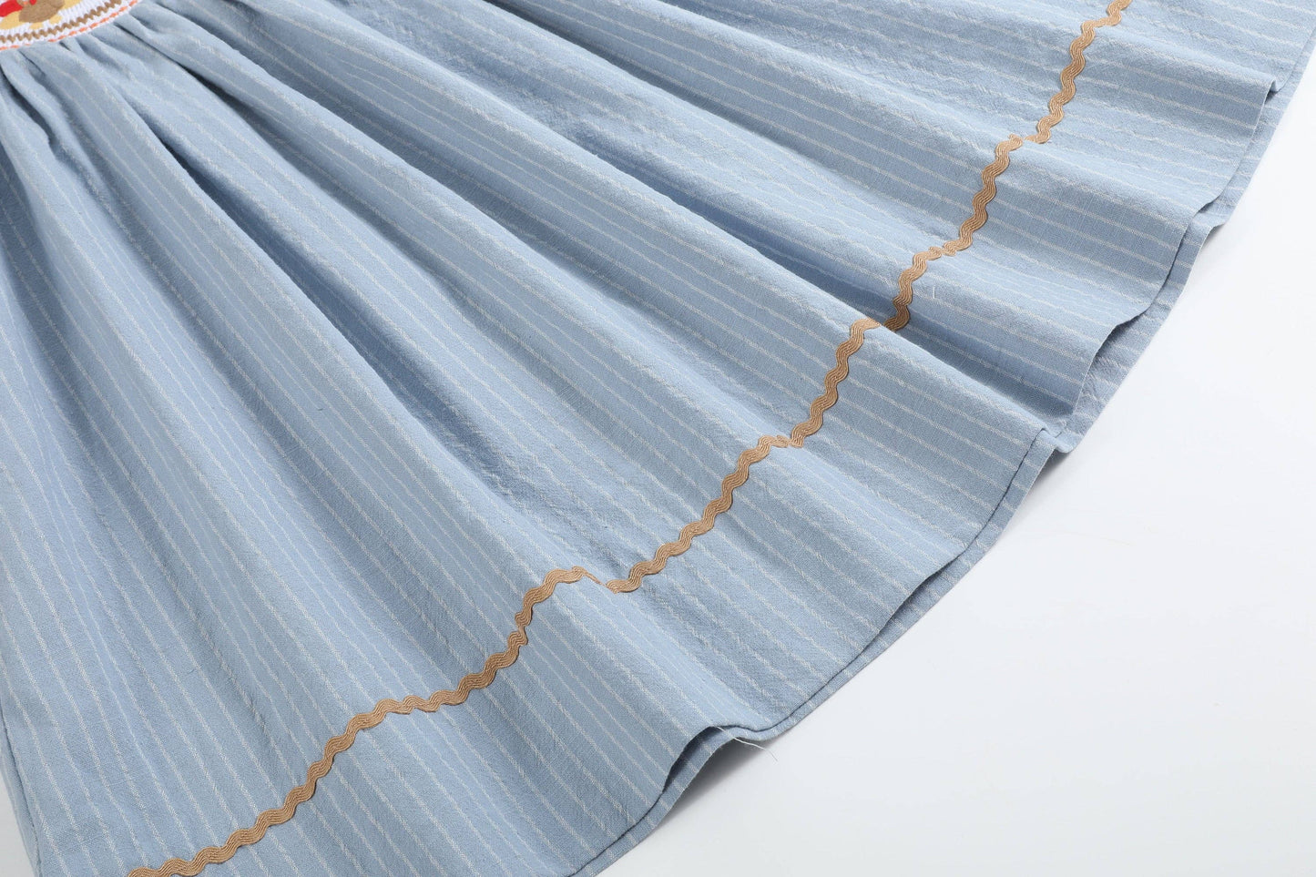 Light Blue Pinstripe Turkey Smocked Bishop Dress