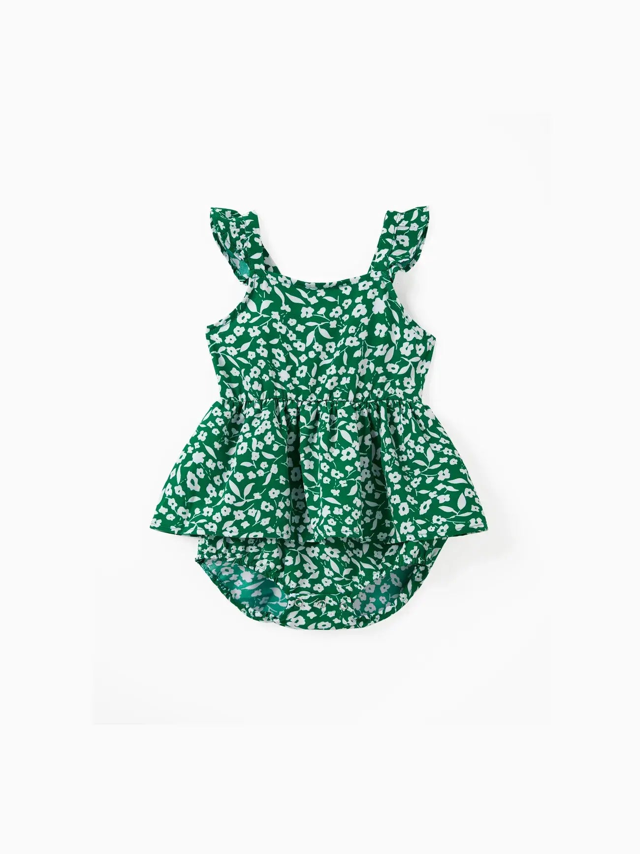 Mommy and Me Matching Floral Green Smocked Strap Jumpsuits