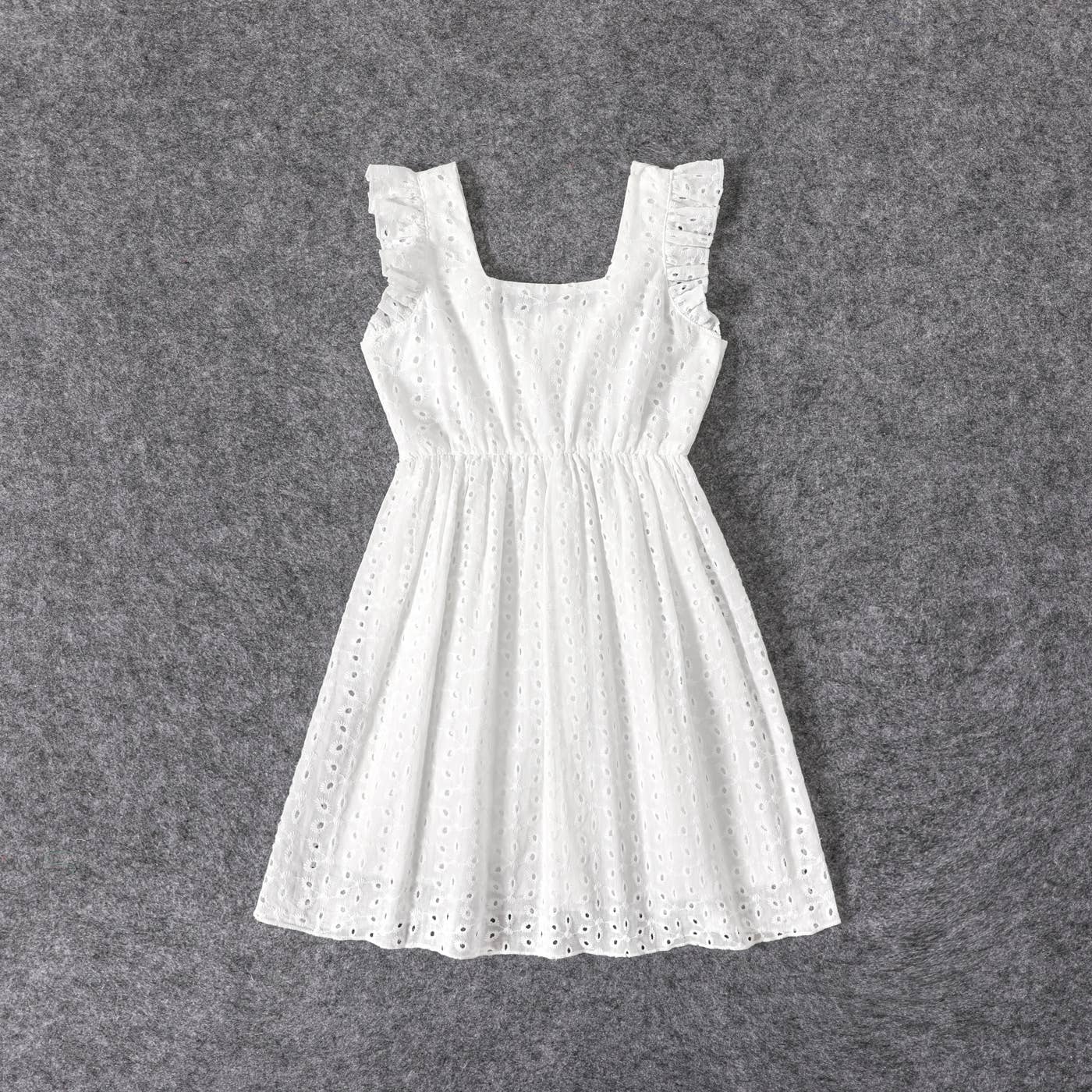 100% Cotton White Hollow-Out Embroidered Dress for Mom & Me