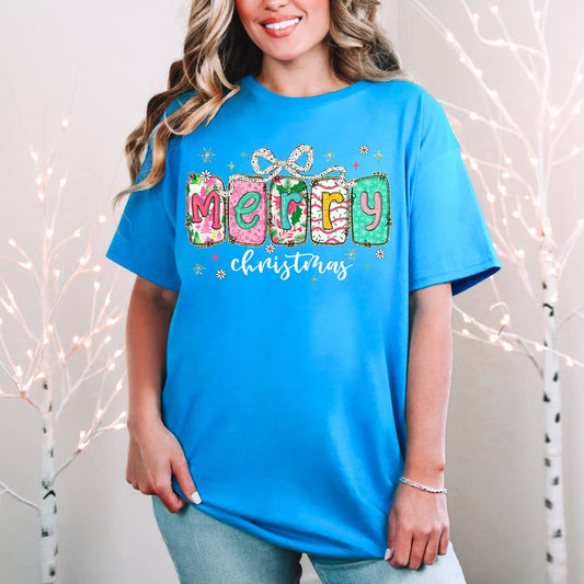 Whimsical Merry Christmas Pattern DTF Heat Transfer