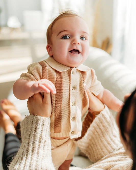Tennis Collar & Stripe Knit Top & Shorts Set -Organic Cotton