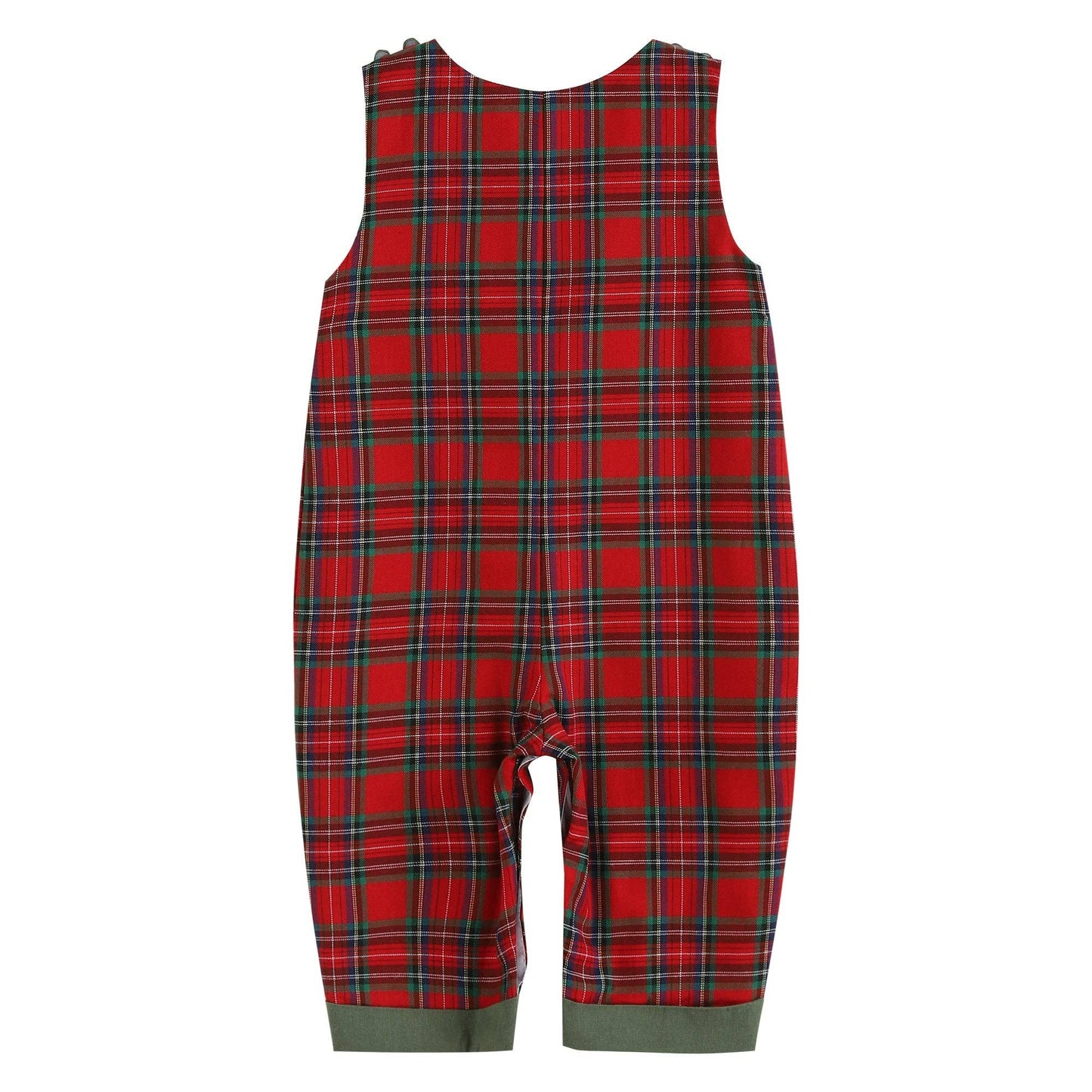 Red Plaid Truck & Tree Smocked Overalls