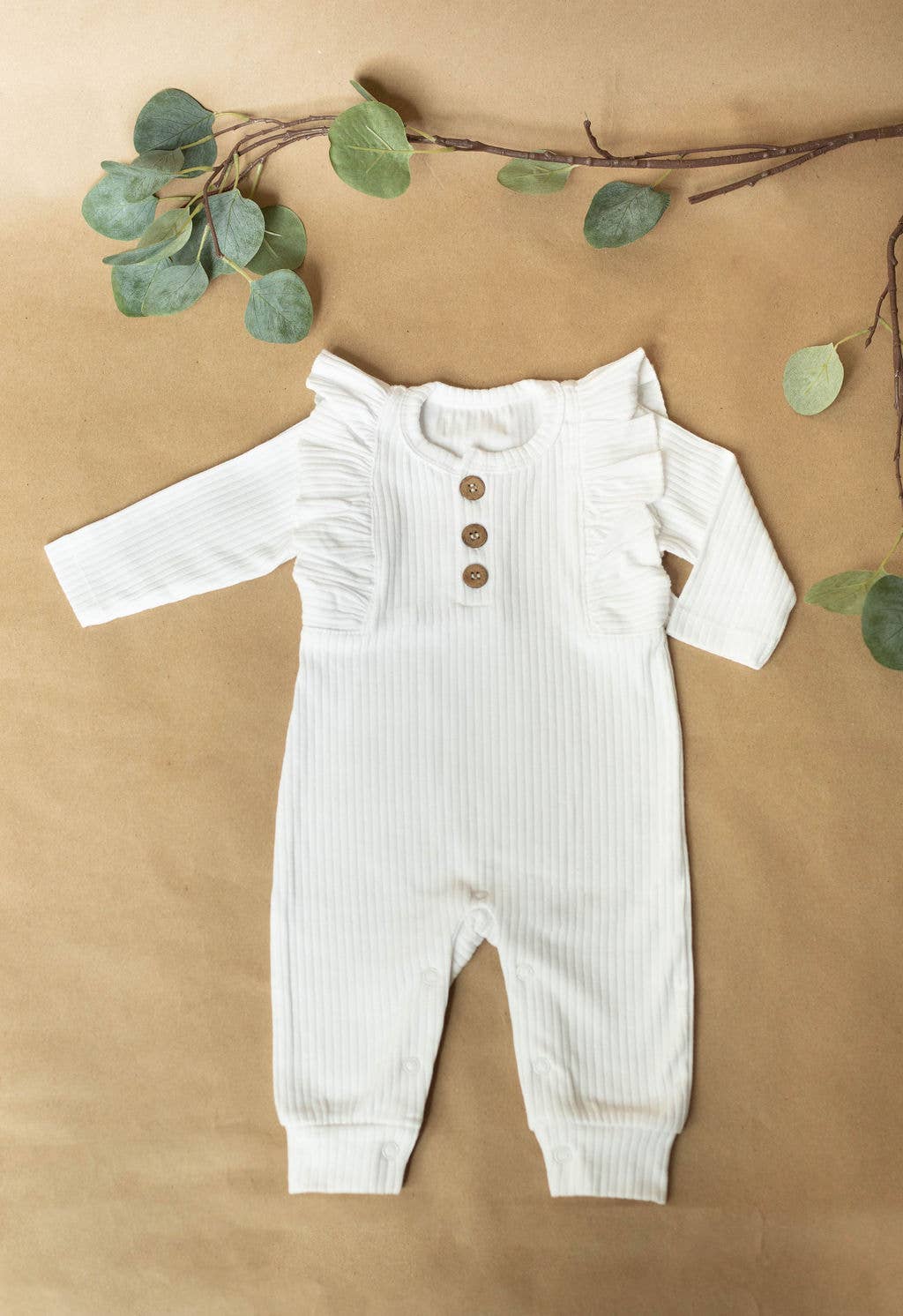 Organic ruffle top cotton romper baby ribbed cotton overall