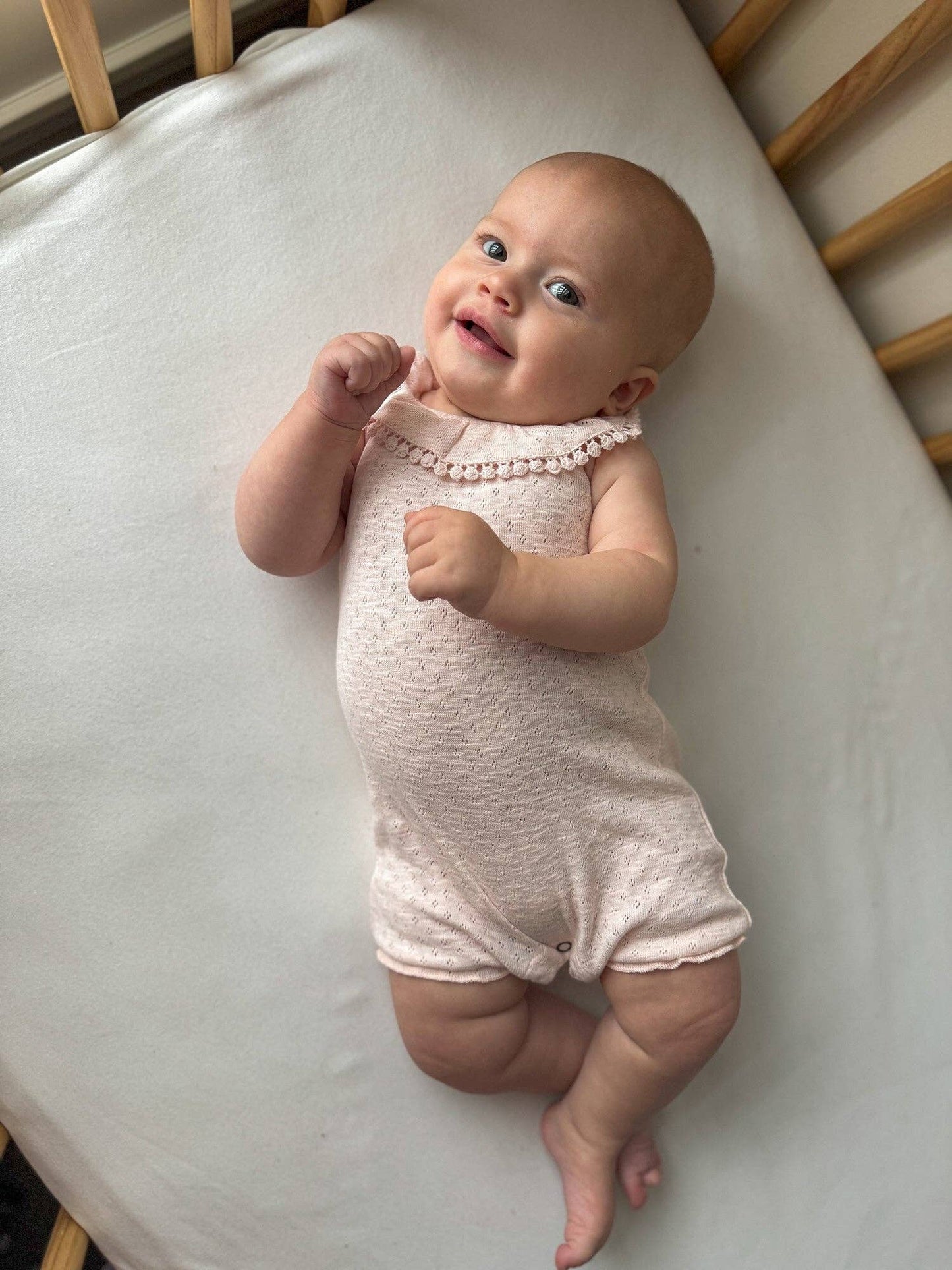 Organic Pointelle Bubble Romper in Cotton Candy