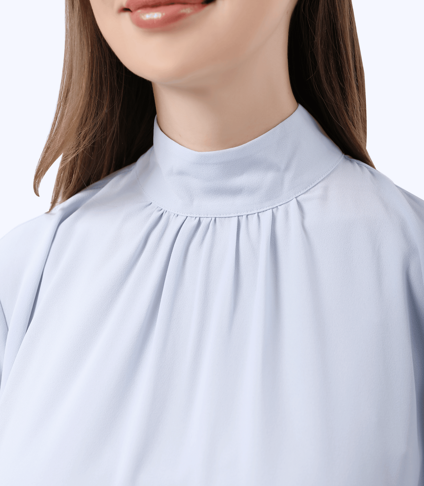 Sky Blue Long Sleeve Mock Neck Maternity Blouse