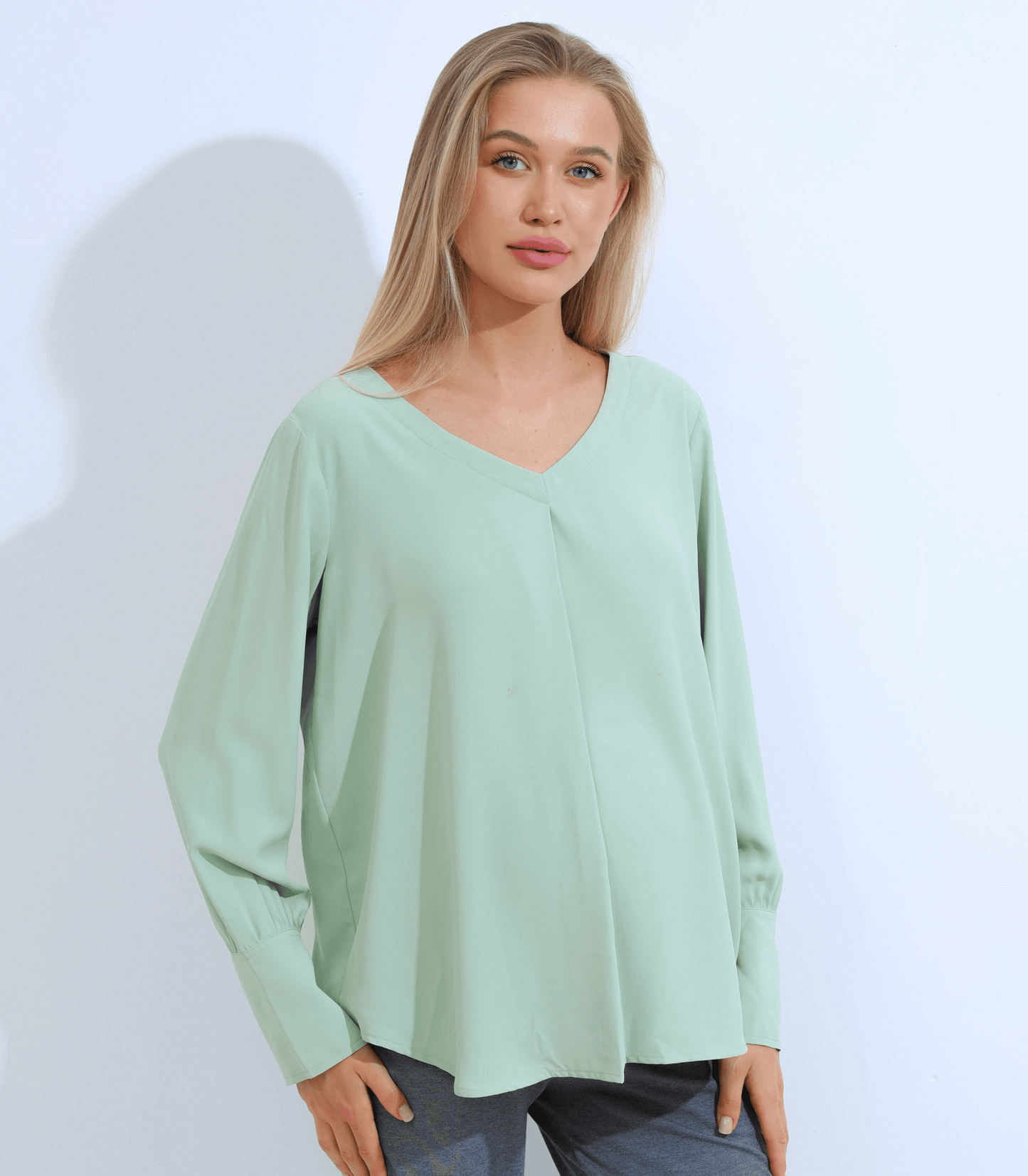 Olive Long Sleeve V-Neck Pleat Maternity Blouse