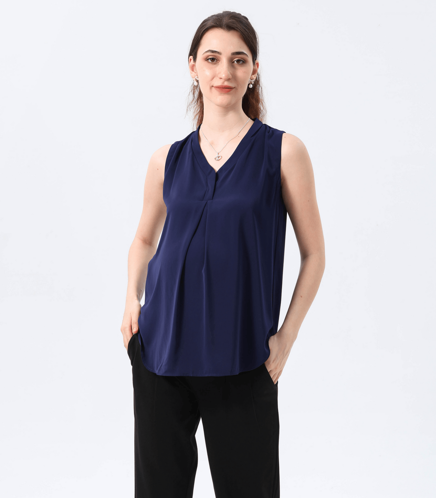 Pleat Front V-Neck Maternity Blouse