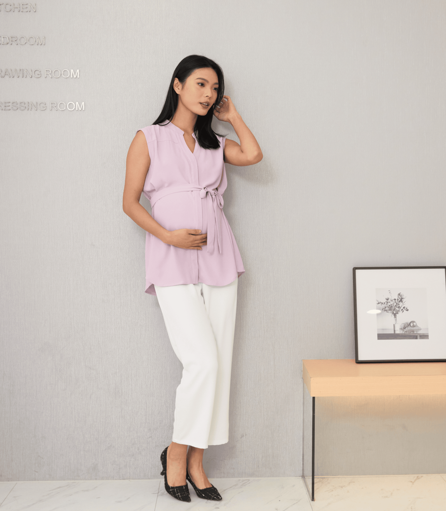 V-Neck Sleeveless Tie Front Maternity Blouse